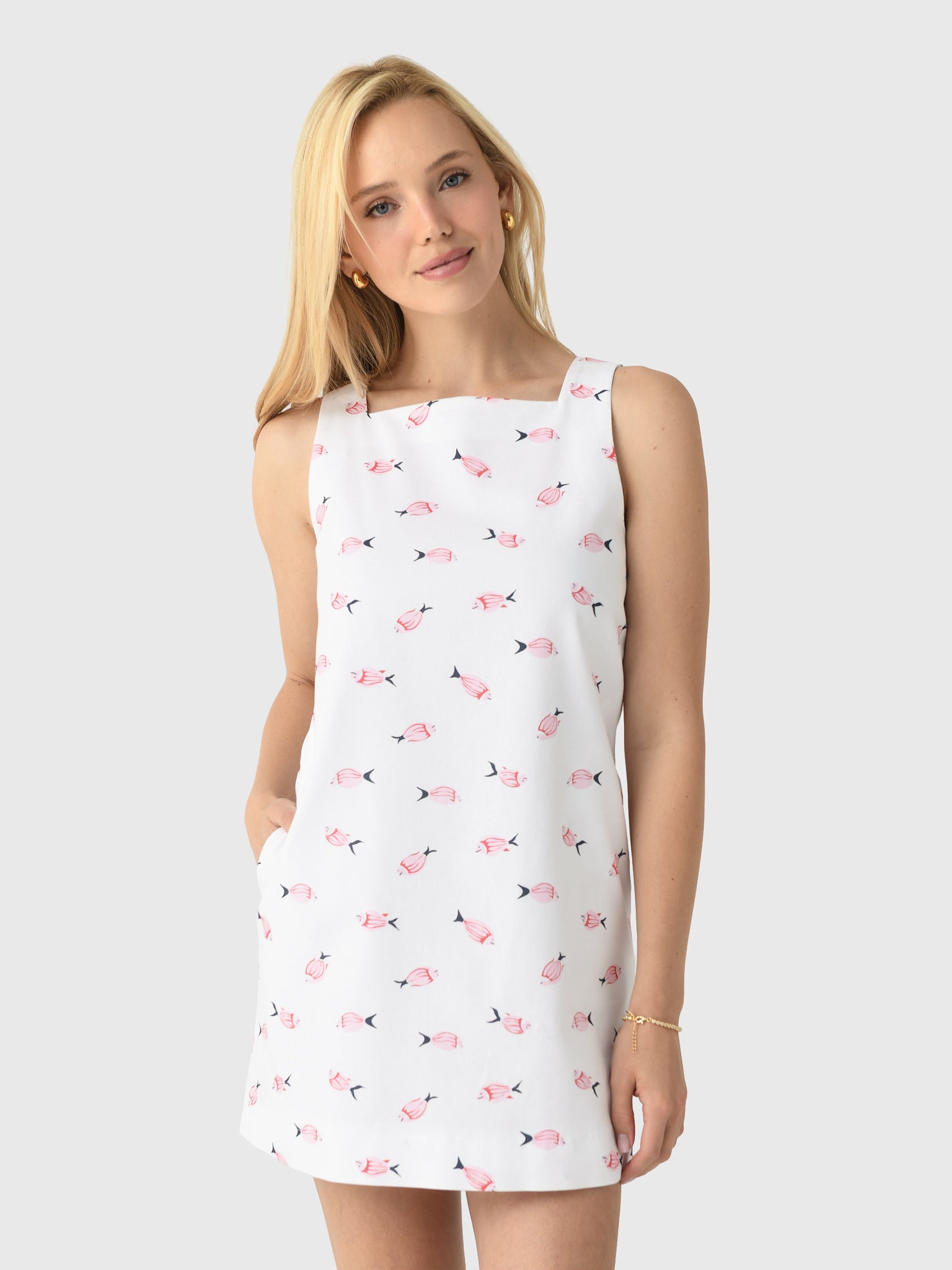 classic shift dress Coco Shop Women's Mini Dress, 100% , Vintage Fish, 100% Cotton | Size: Large SIZE:12M week2325_20250601 day wear Peppa Pig tutu birthday