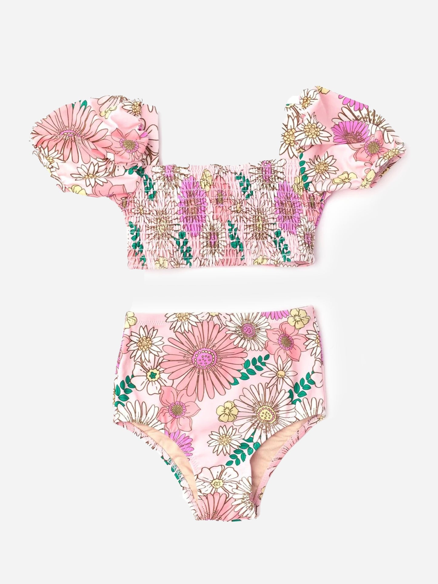 Shade Critters Girls' Smocked High Waisted Bikini Set - Saint Bernard