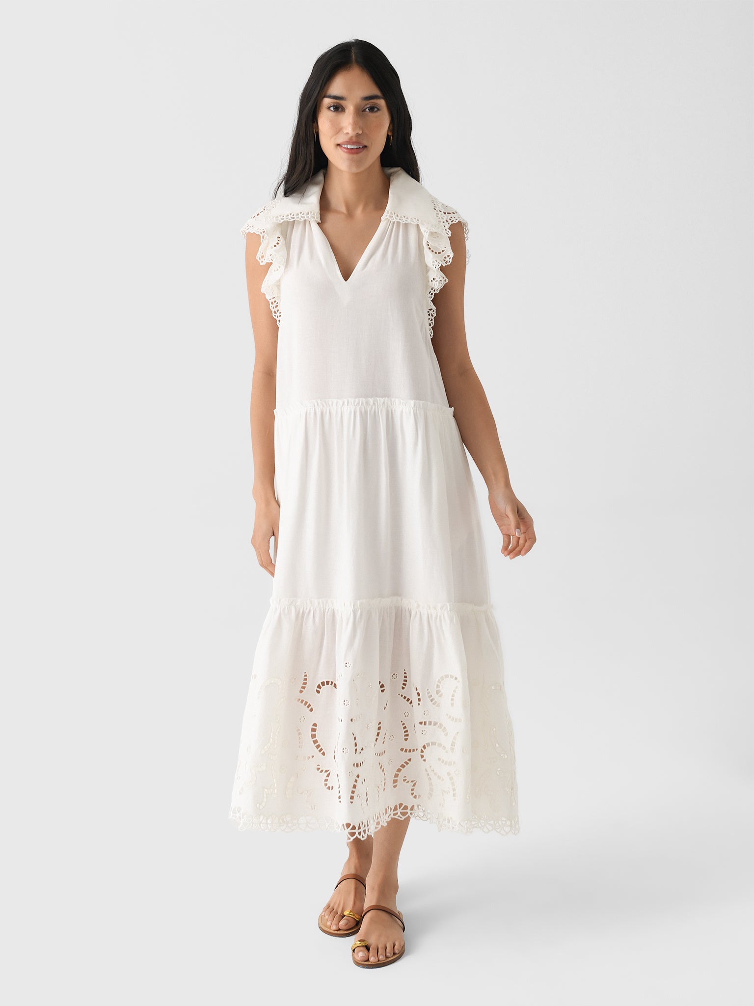 sea lace embroidered dress Embroidered Midi Dress- Sea Salt main image 0