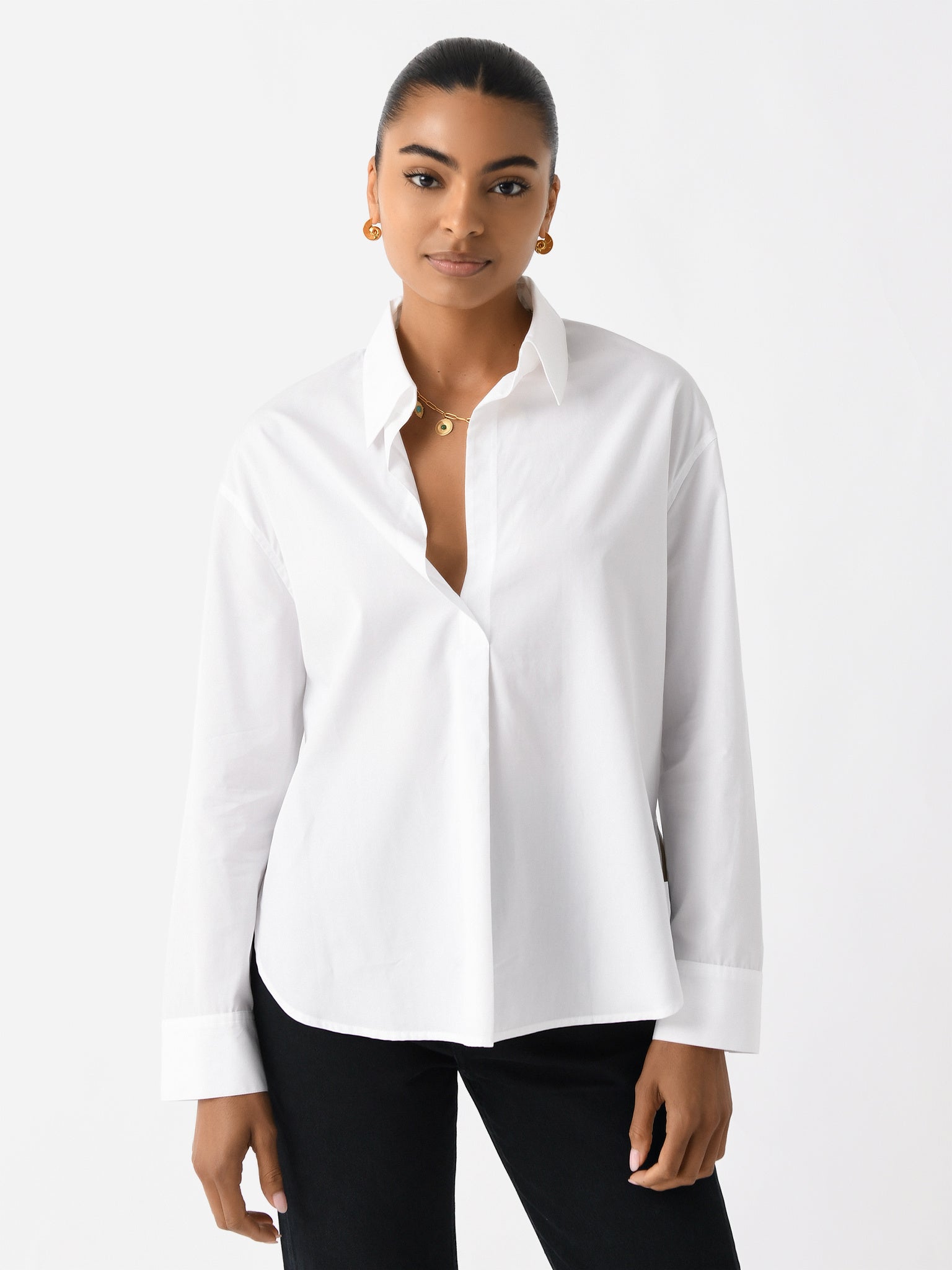 Vince Women's Cotton Half-Placket Shirt Saint Bernard Vince Women's Cotton Half-Placket Shirt Saint Bernard