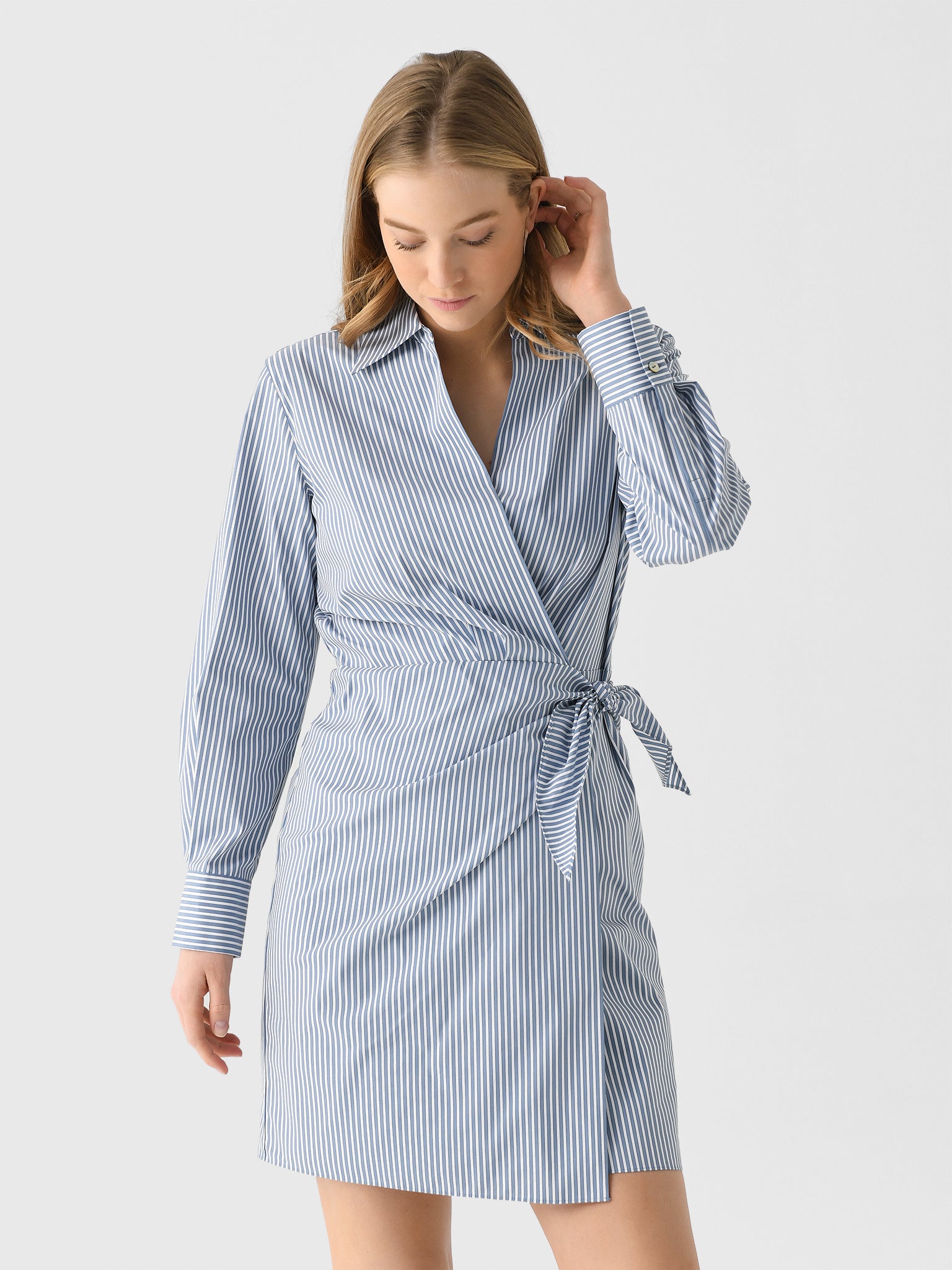 white christmas dresses Vince Women's Furrow Stripe Cotton-Blend Wrap Dress – Saint Bernard
