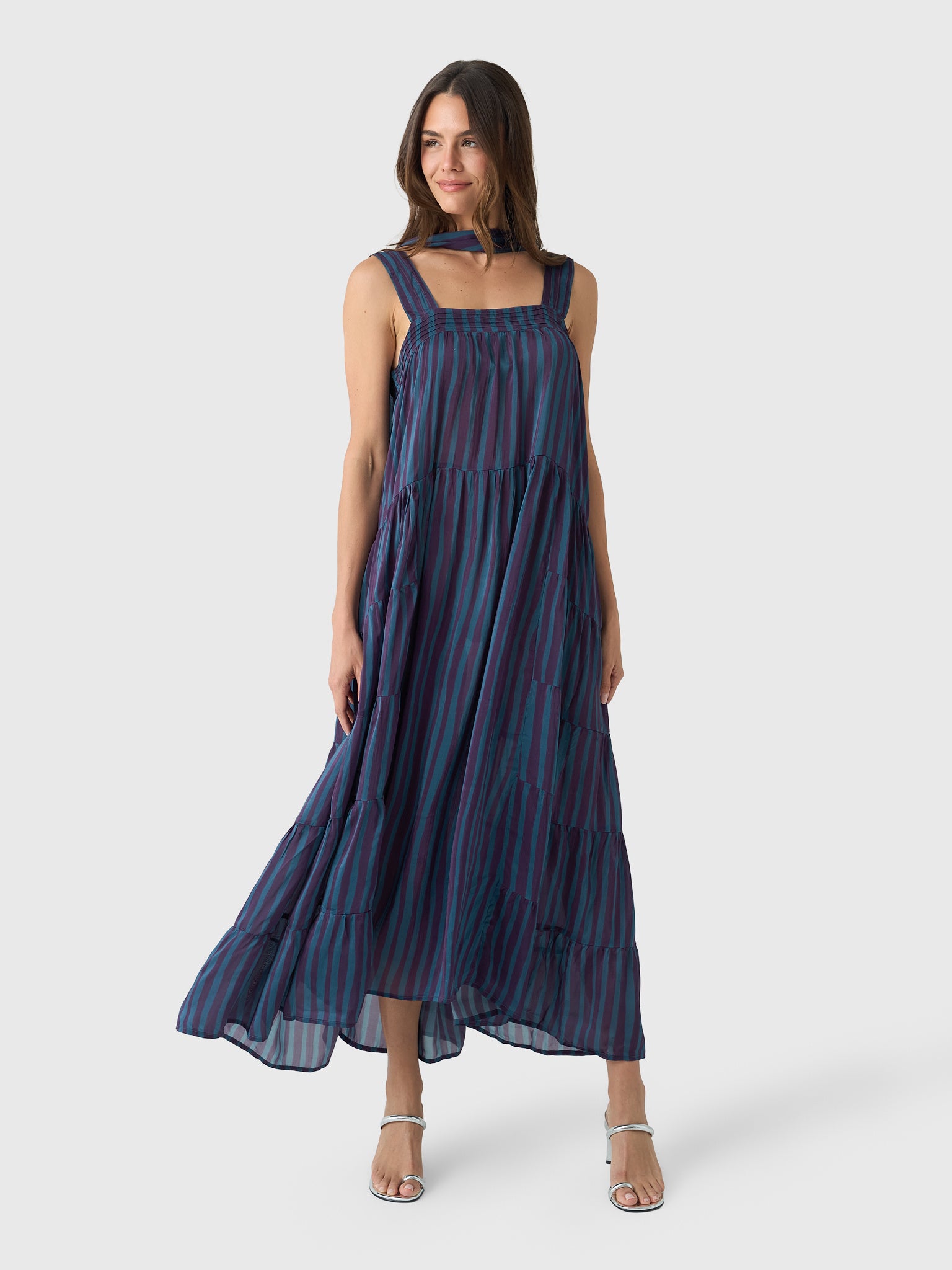 Natalie Martin Women's Jasmine Maxi Dress, Petite Stripe Petroleum | Size: Medium
