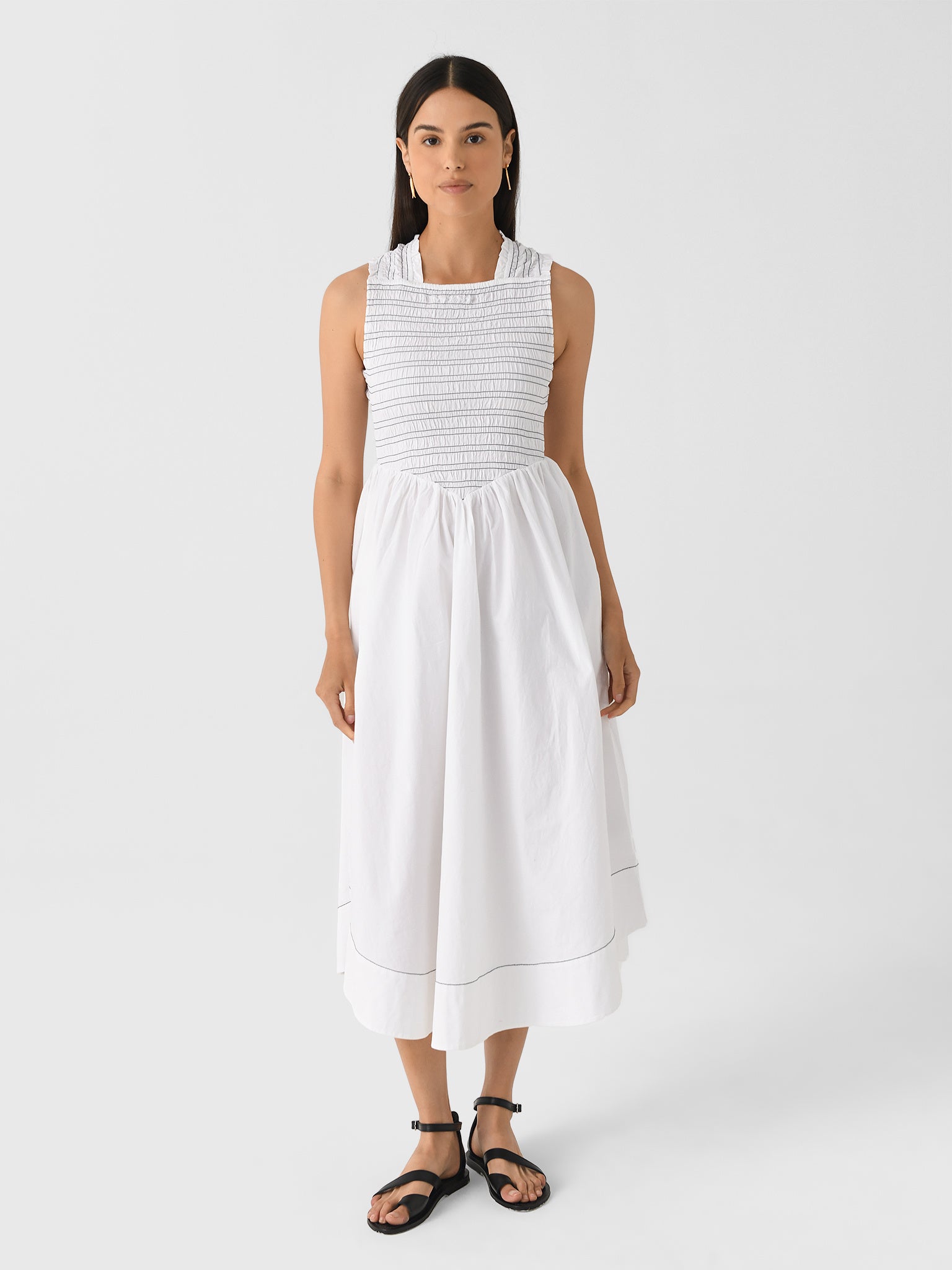 GANNI Women's Washed Stretch Cotton Smocked Midi Dress GANNI Women's Washed Stretch Cotton Smocked Midi Dress