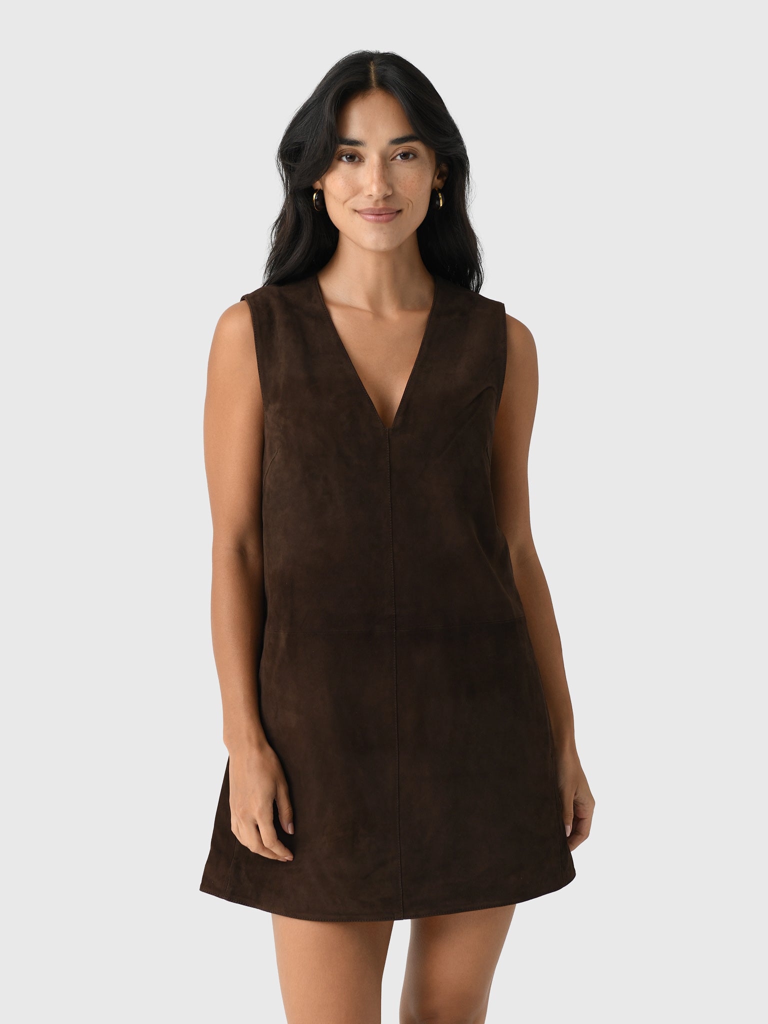 black suede mini dress Sleeveless Flared Suede Mini Dress main image 0