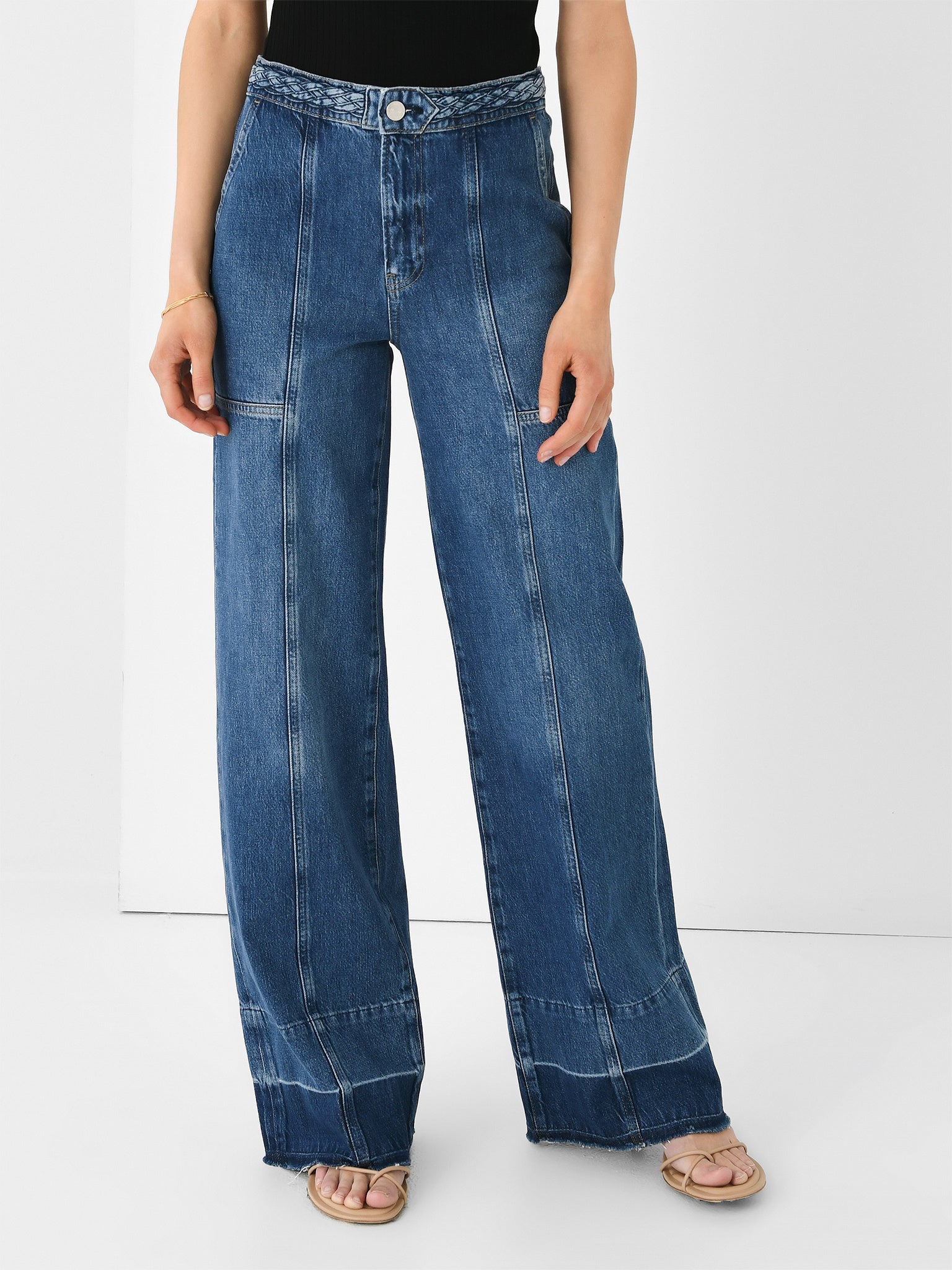 Frame Women's Braided Waistband Wide Leg Jean Saint - Main Image