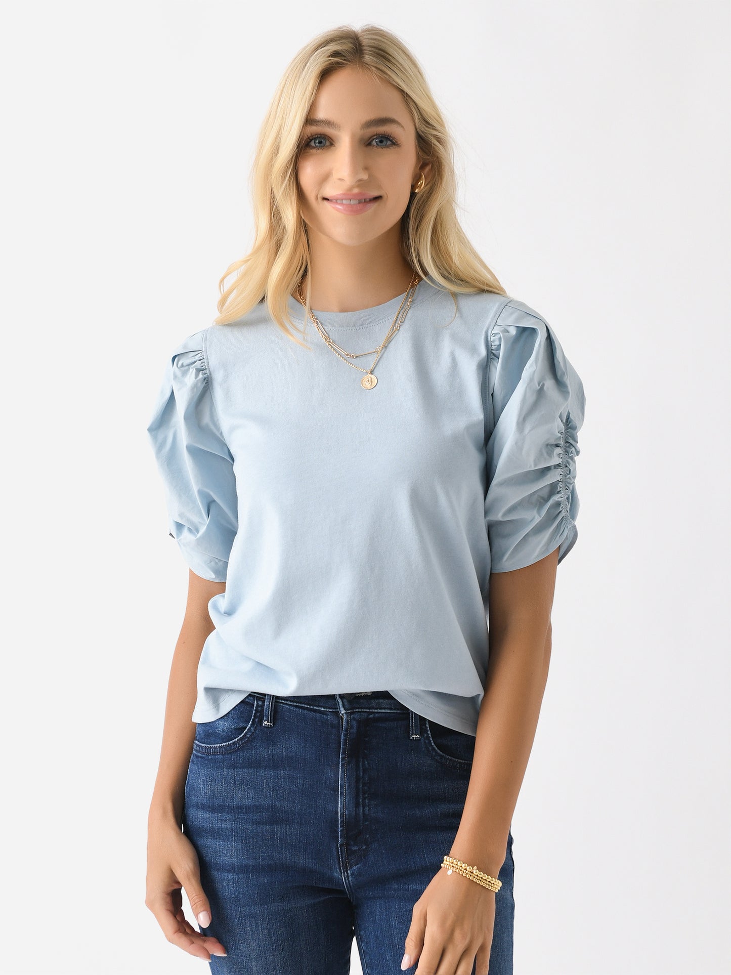 Frame Women's Pleated Puff Sleeve Tee - Saint Bernard