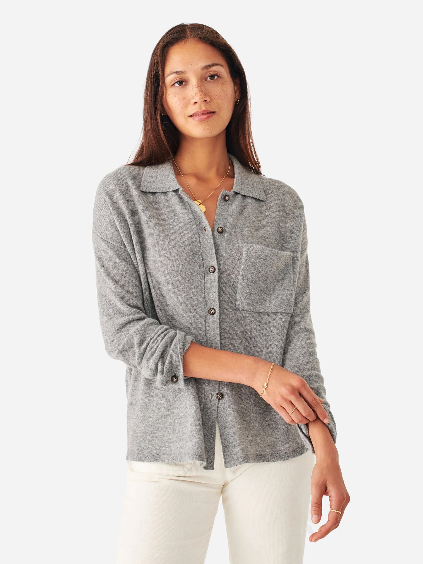 Faherty Brand Women's Cloud Cashmere Sweater Shirt - Saint Bernard