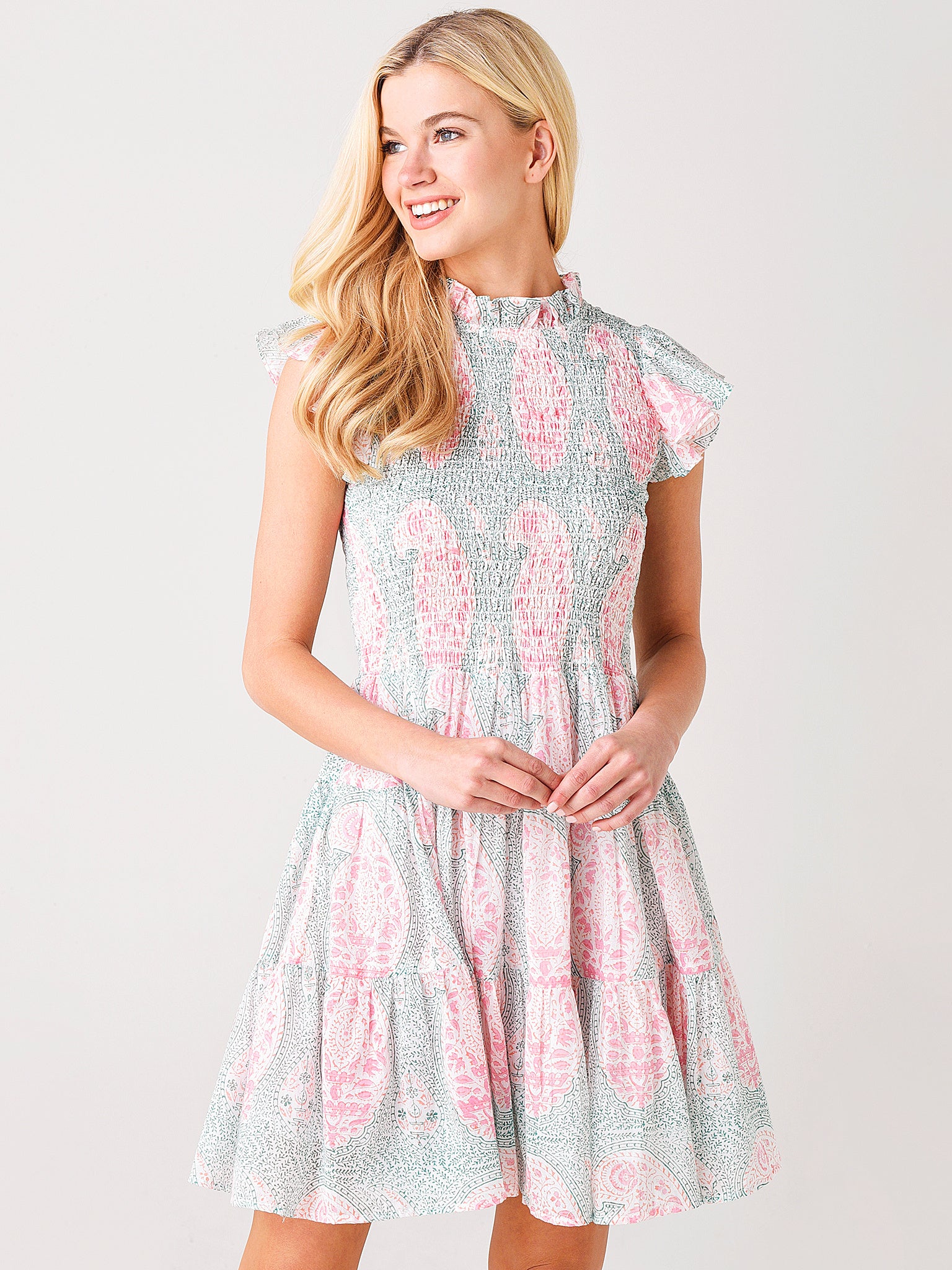 oliphant smocked flirty short dress Oliphant Smocked Flirty Short Dress