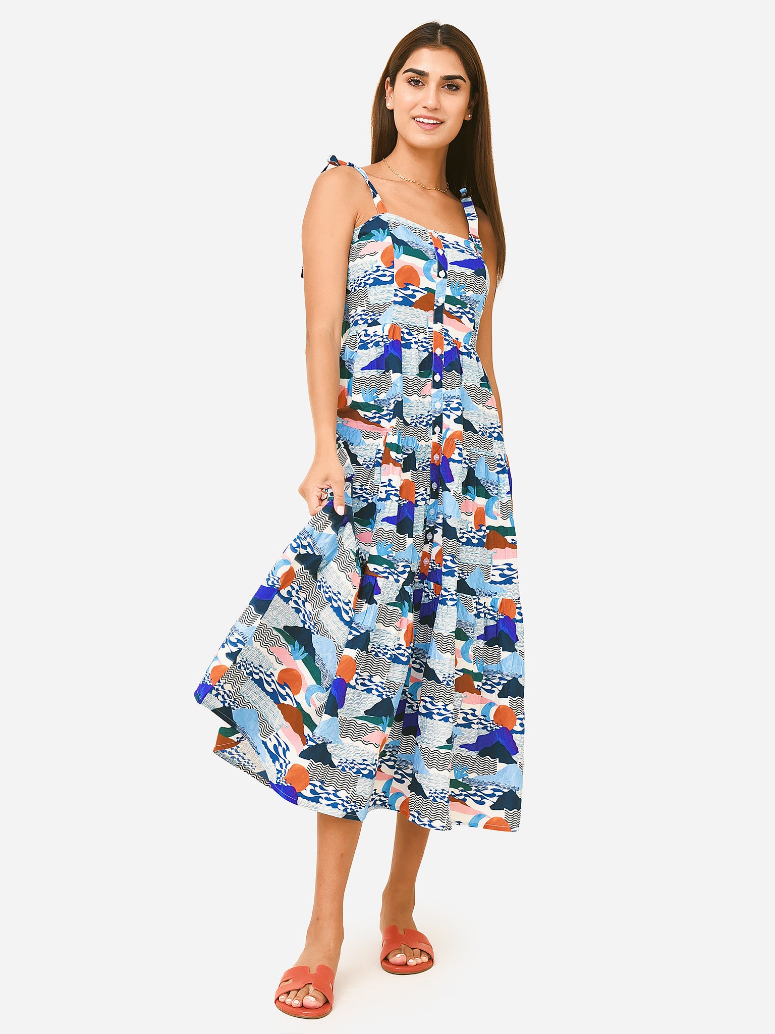 oliphant midi dress Oliphant Women's Tie Strap Button Midi Dress