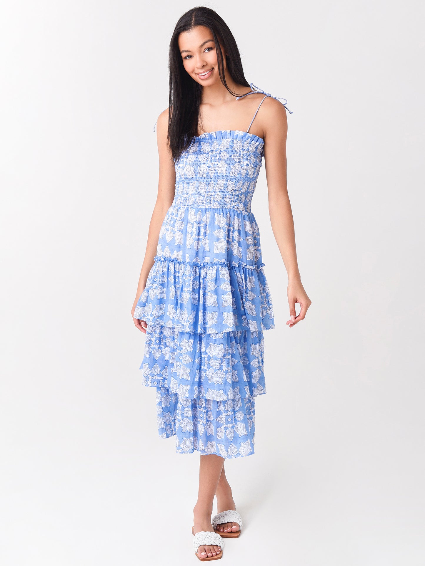 Oliphant Women's Tie Strap Smocked Midi Dress - Saint Bernard