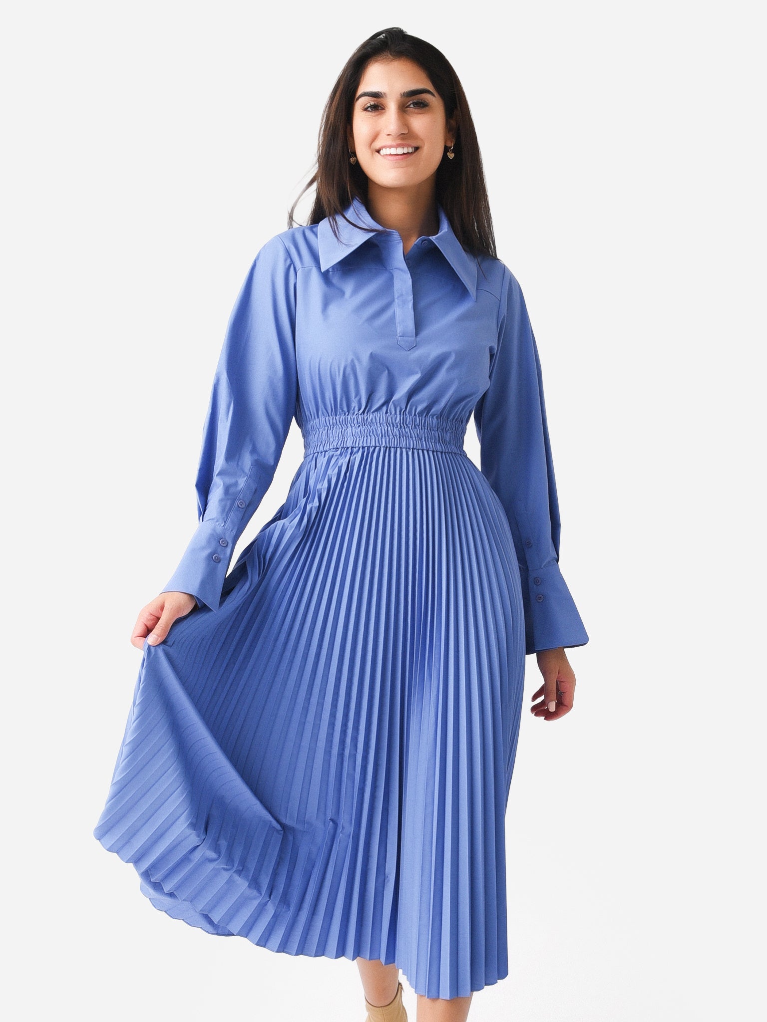 jonathan simkhai pleated dress Jonathan Simkhai Iva Pleated Poplin Midi Dress Butterscotch Size 12 NWT