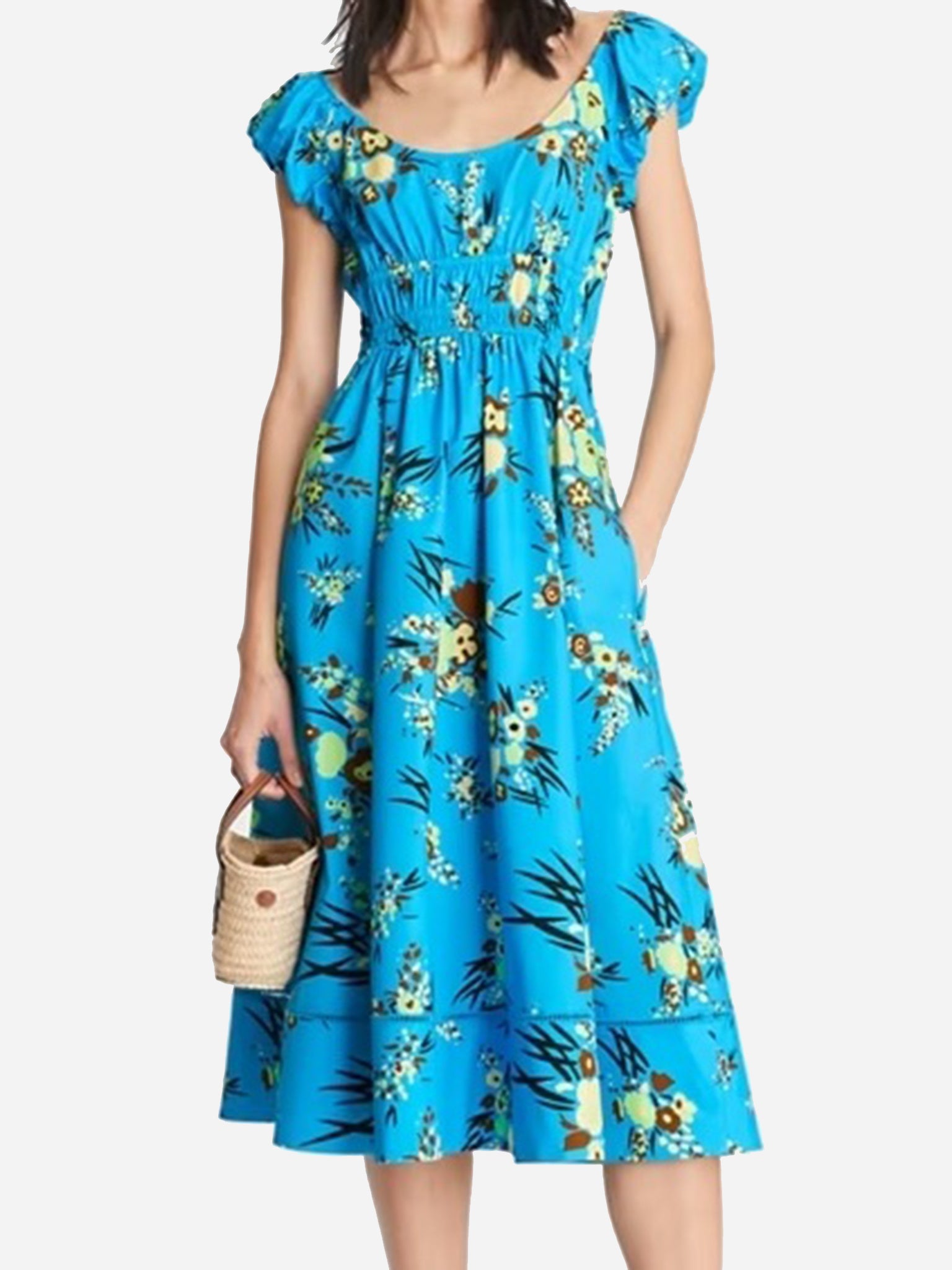 tory burch fit and flare dress Tory Burch Ramona Fit & Flare Dress Floral Blue Silk Blend celeb Runway 6 $450