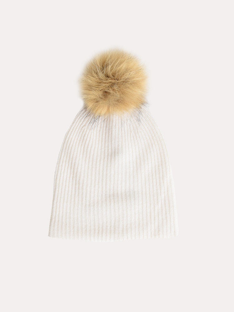 White + Warren Cashmere Plush Rib Beanie With Pom Pom - Saint Bernard