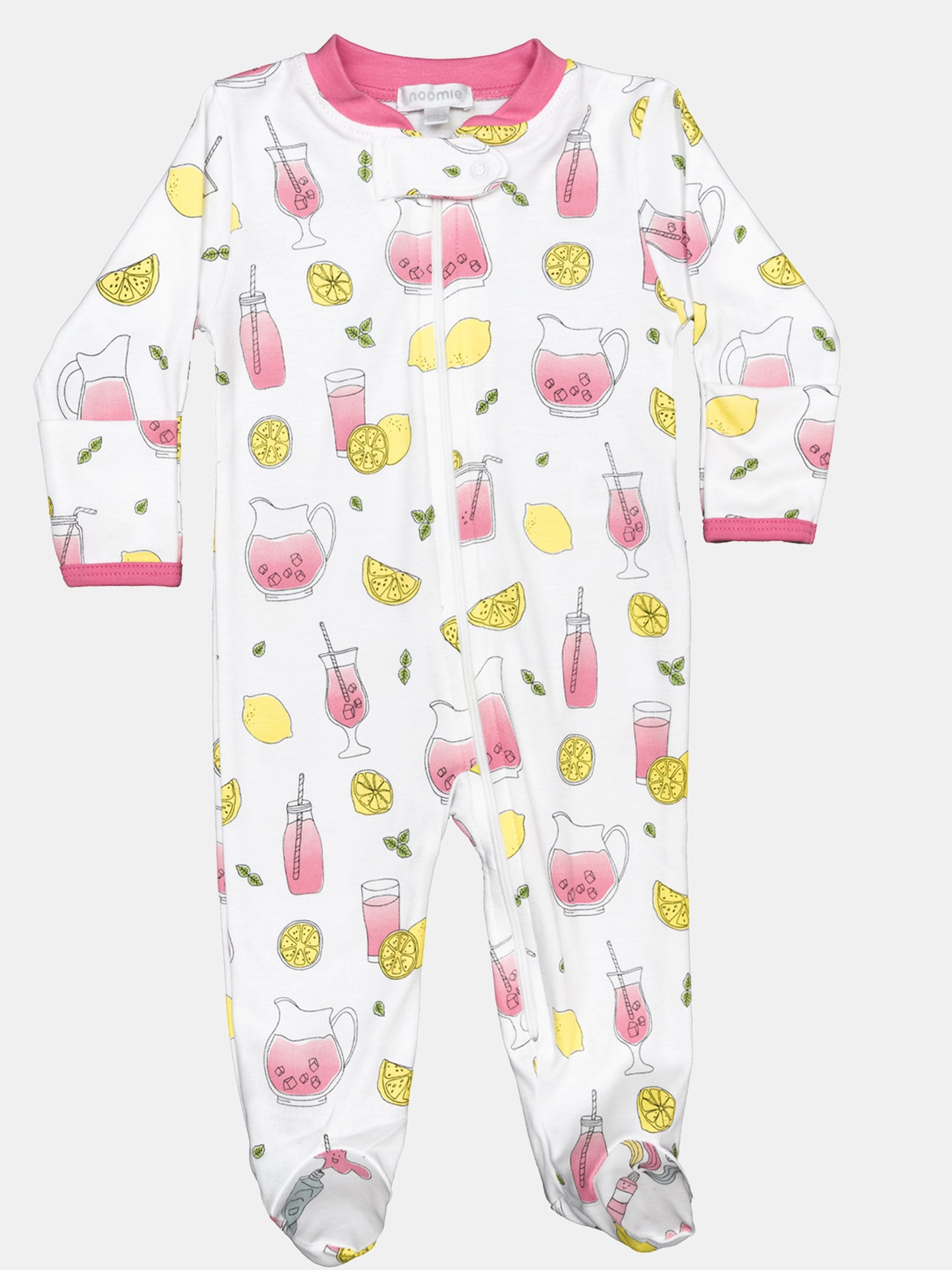 Baby Noomie Little Girls’ Pink Lemonade Zipper Footie - Saint Bernard