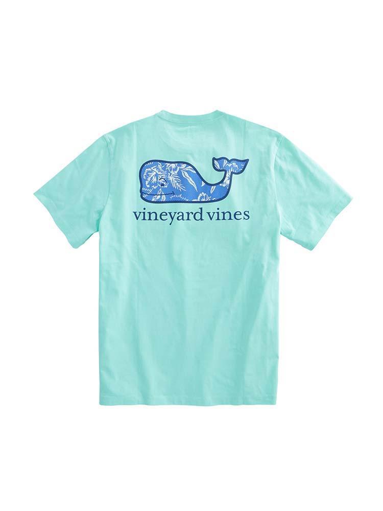 Vineyard Vines Men's Short Sleeve Aquatic Hibiscus Printed Whale Filled Pocket T-Shirt