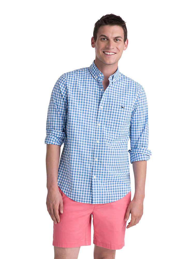 Vineyard Vines Sea Spark Gingham Slim Tucker Shirt  Saint Bernard