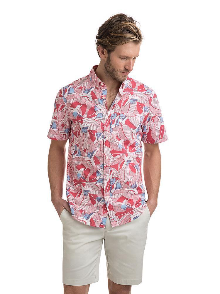 Vineyard Vines Flower & Leaves Short Sleeve Slim Murray Shirt - Saint Bernard