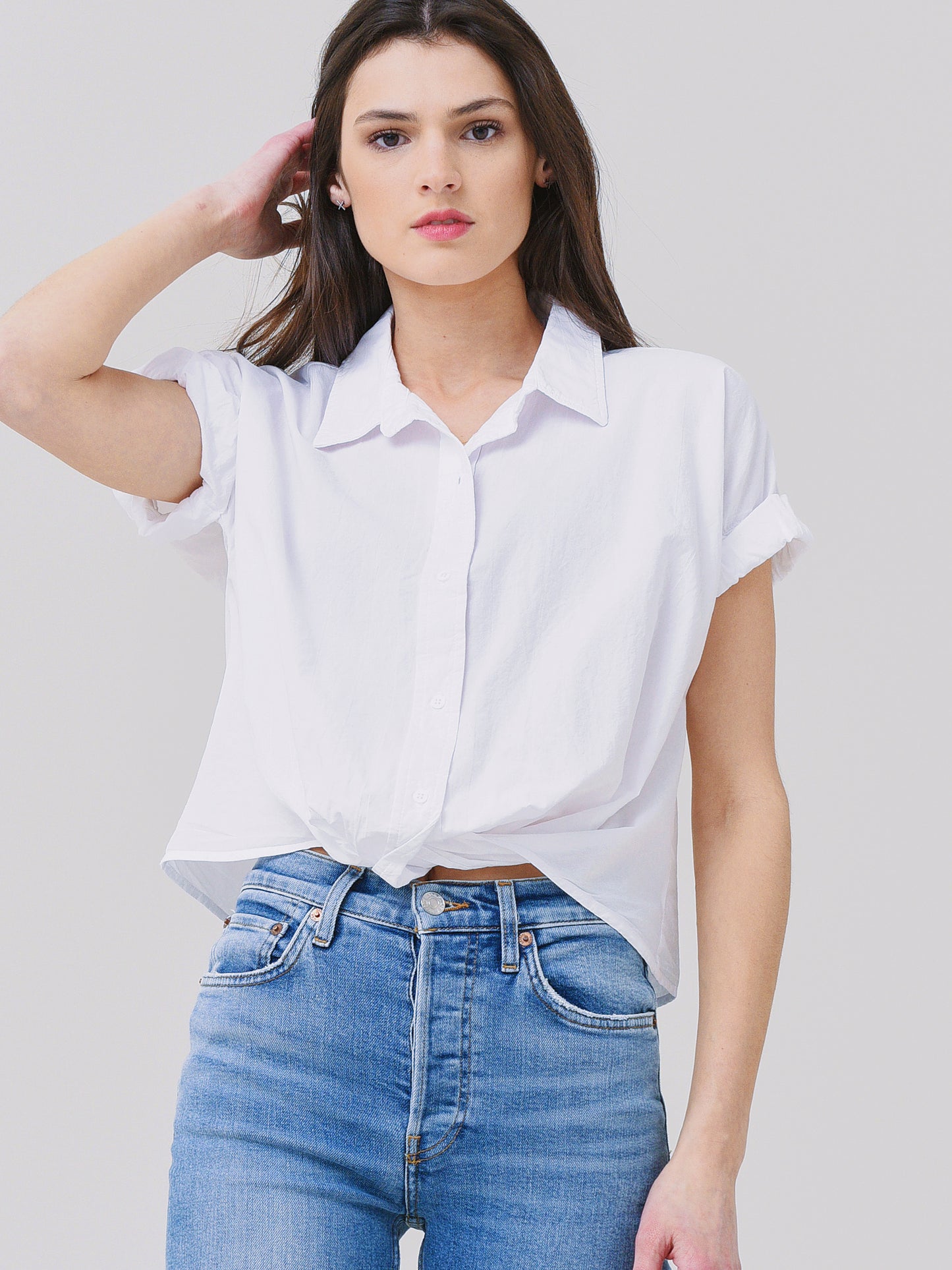 Stateside Women's Poplin Short Sleeve Front Twist Shirt - Saint Bernard