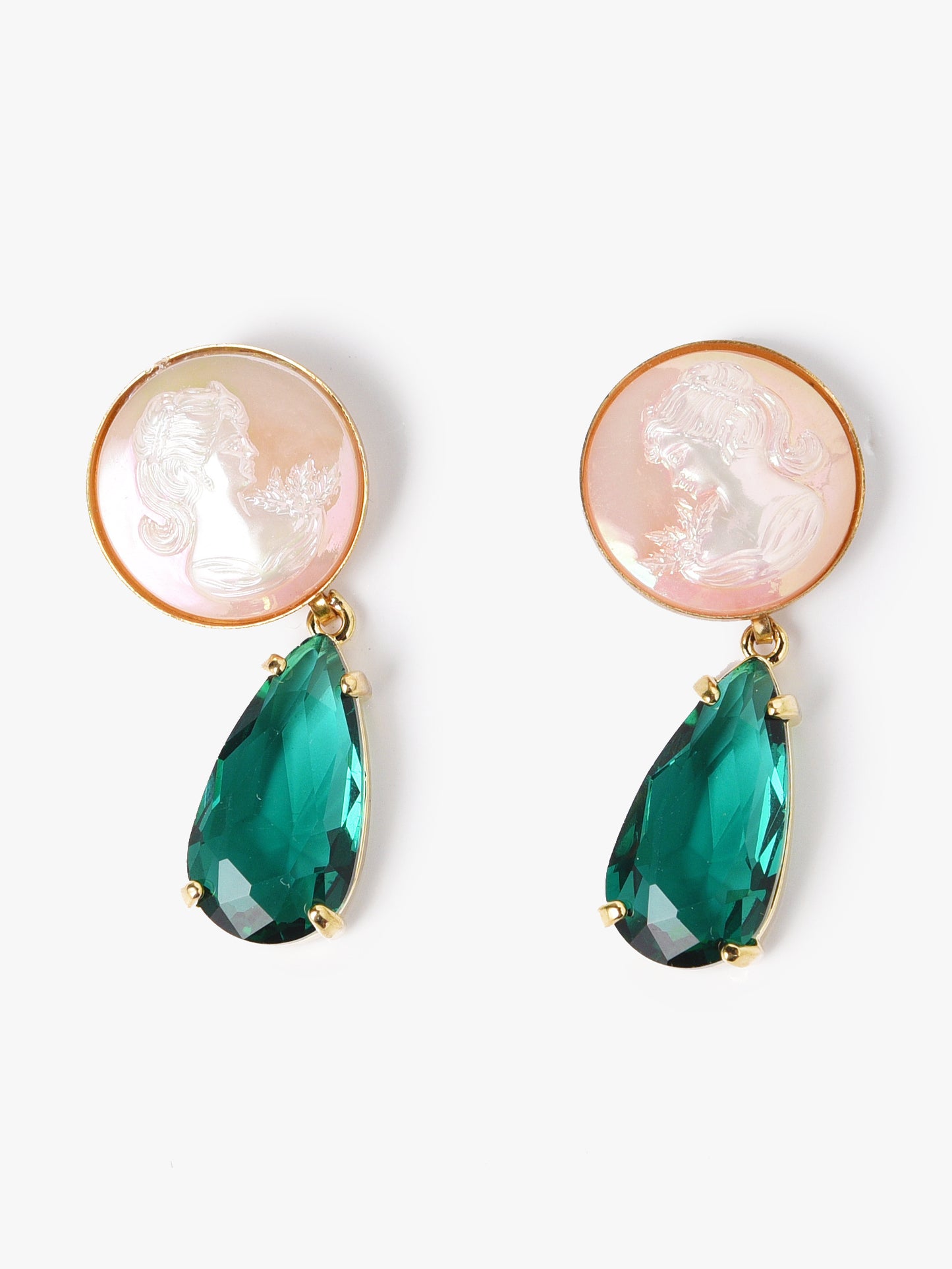 Neely Phelan Lady Cameo Emerald Drop Earrings - Saint Bernard