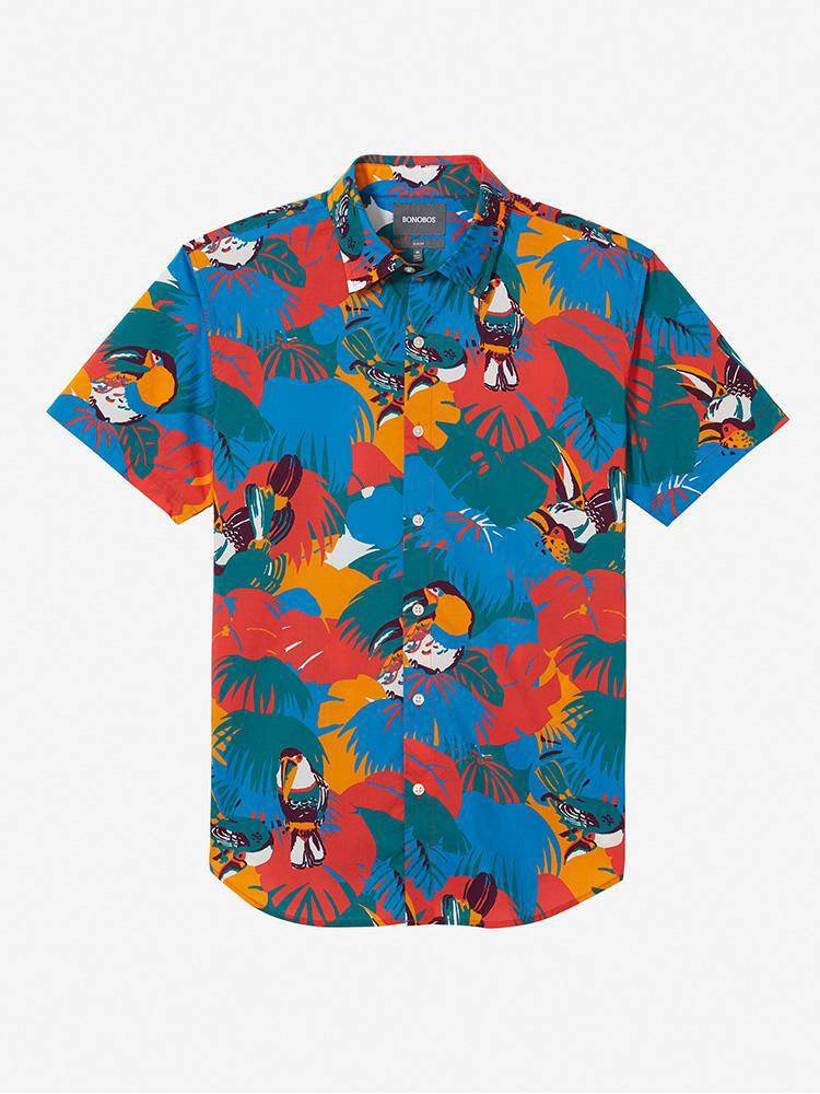 Bonobos Coral Toucan Tropics Riviera Short Sleeve Shirt - Saint Bernard