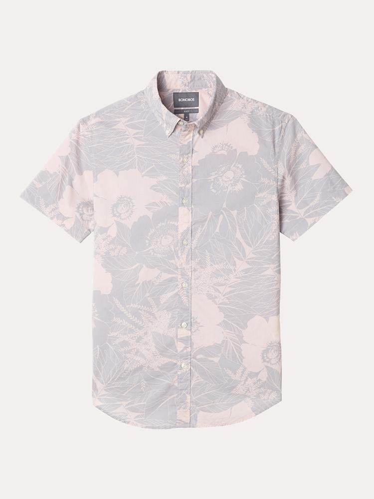 Bonobos Pink Linear Floral Riviera Short Sleeve Shirt - Saint Bernard