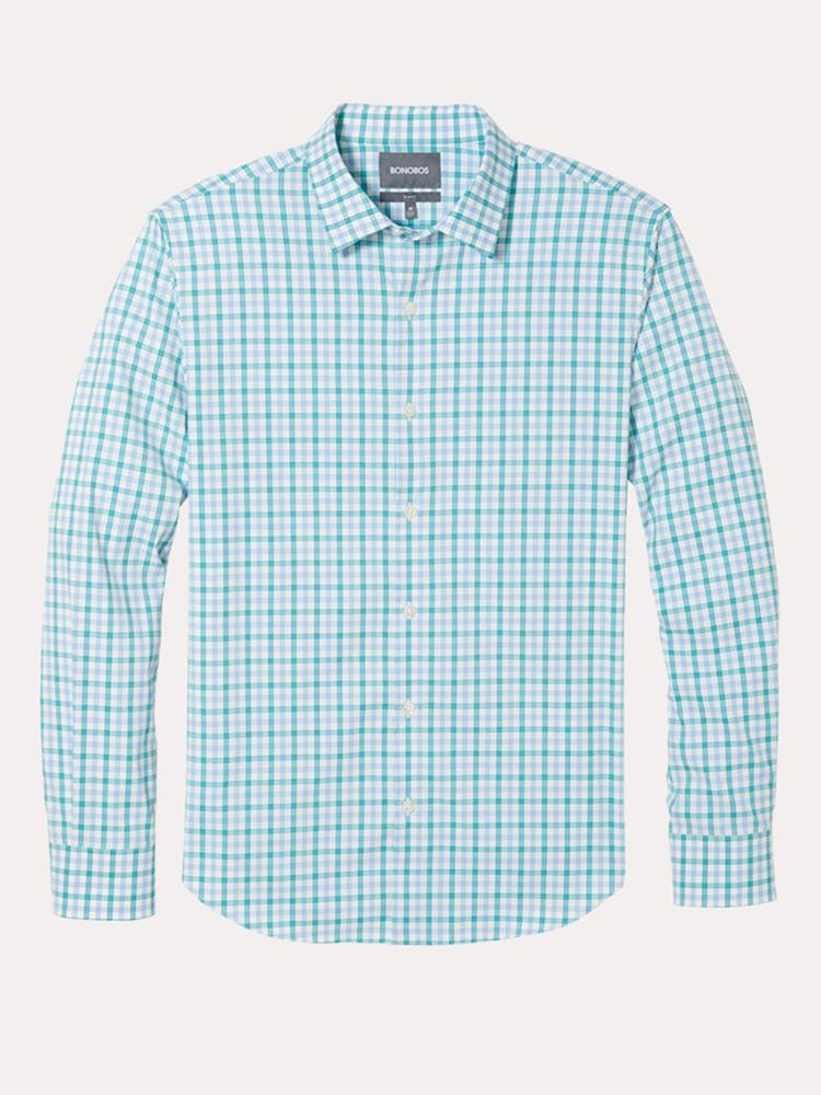 Bonobos Blue Sea Island Tattersall Tech Button Down Shirt - Saint Bernard