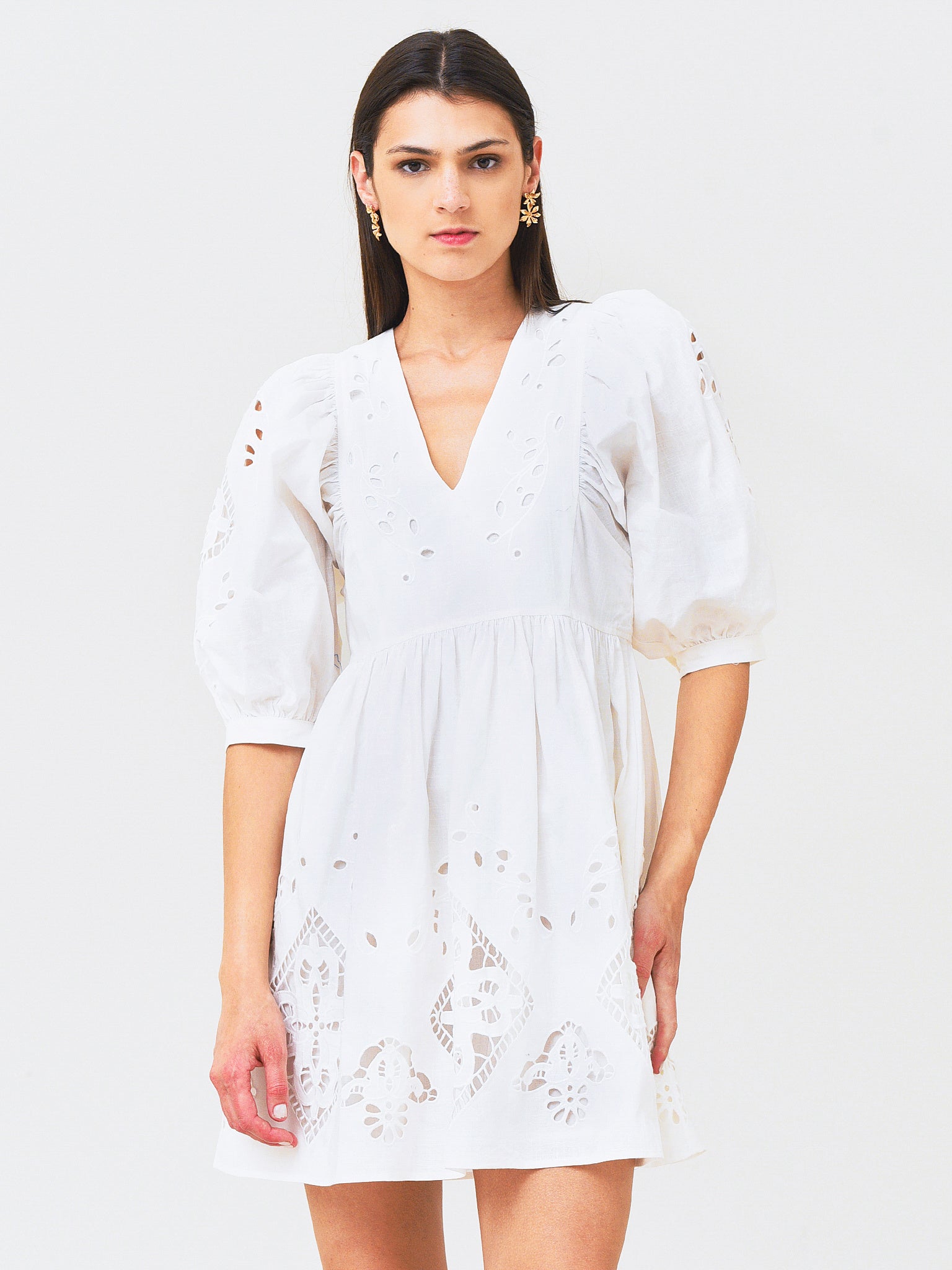 sachin and babi light blue dress Girls Embroidered Denim Dress main image 0
