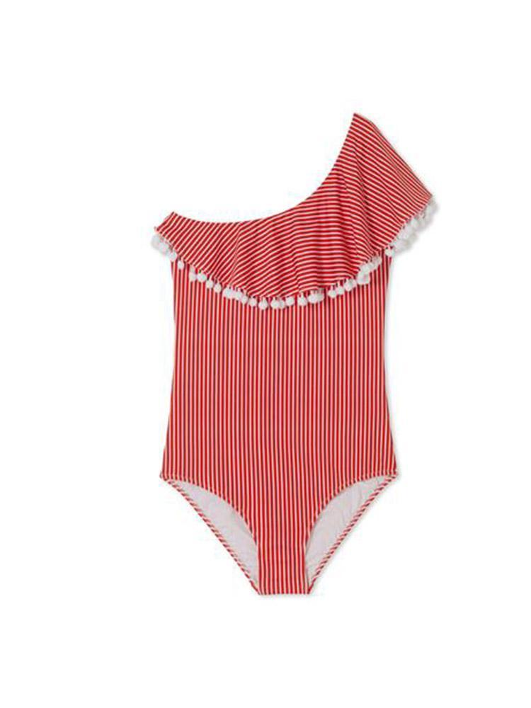 Stella Cove Stripped Flared Pom Pom Swimsuit - Saint Bernard
