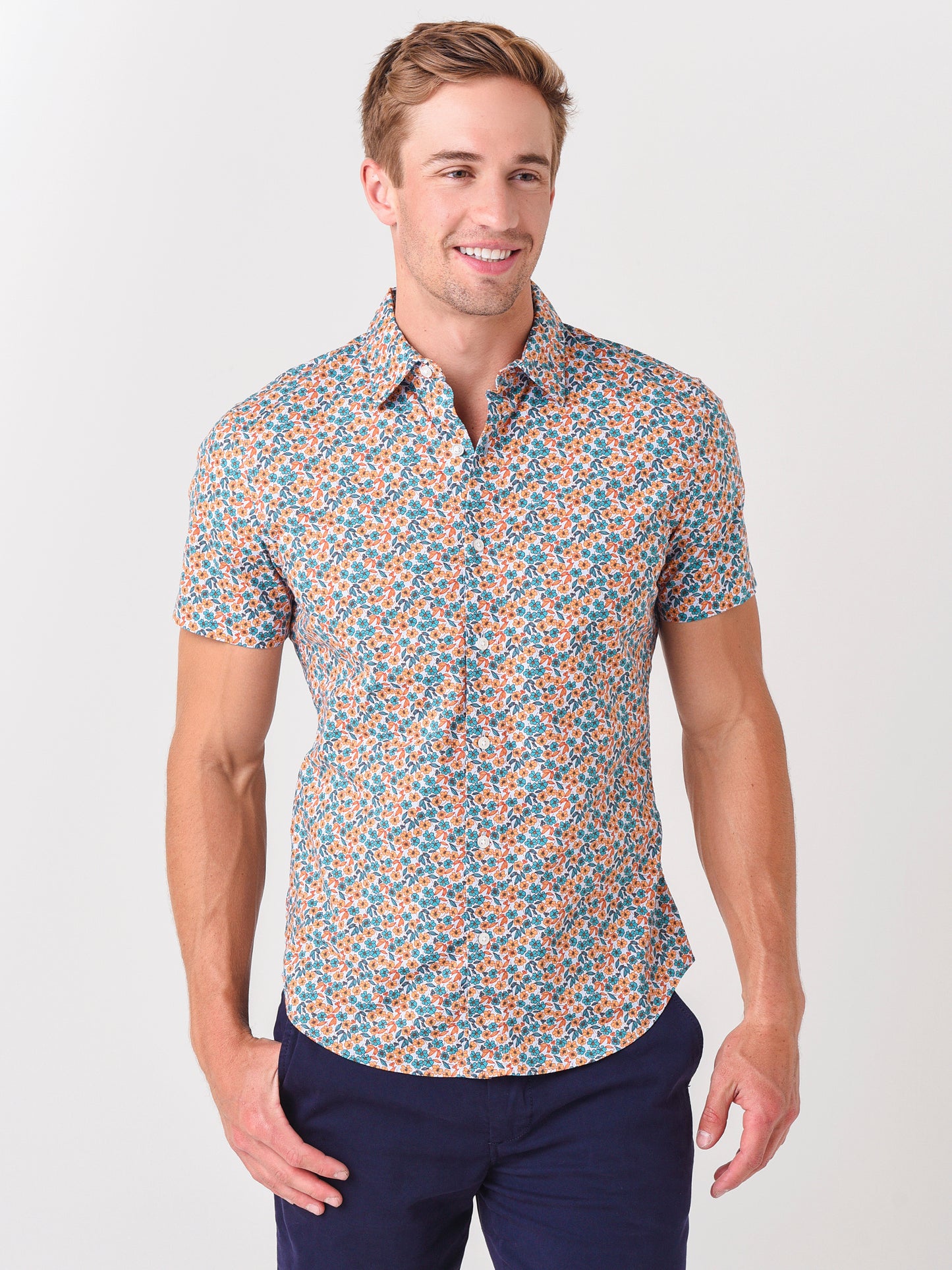 Bonobos Men's Stretch Riviera Short Sleeve Shirt Slim Fit - Saint Bernard
