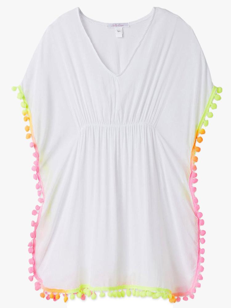 Stella Cove Little Girls’ Poncho With Neon Pom Poms Cover Up - Saint Bernard