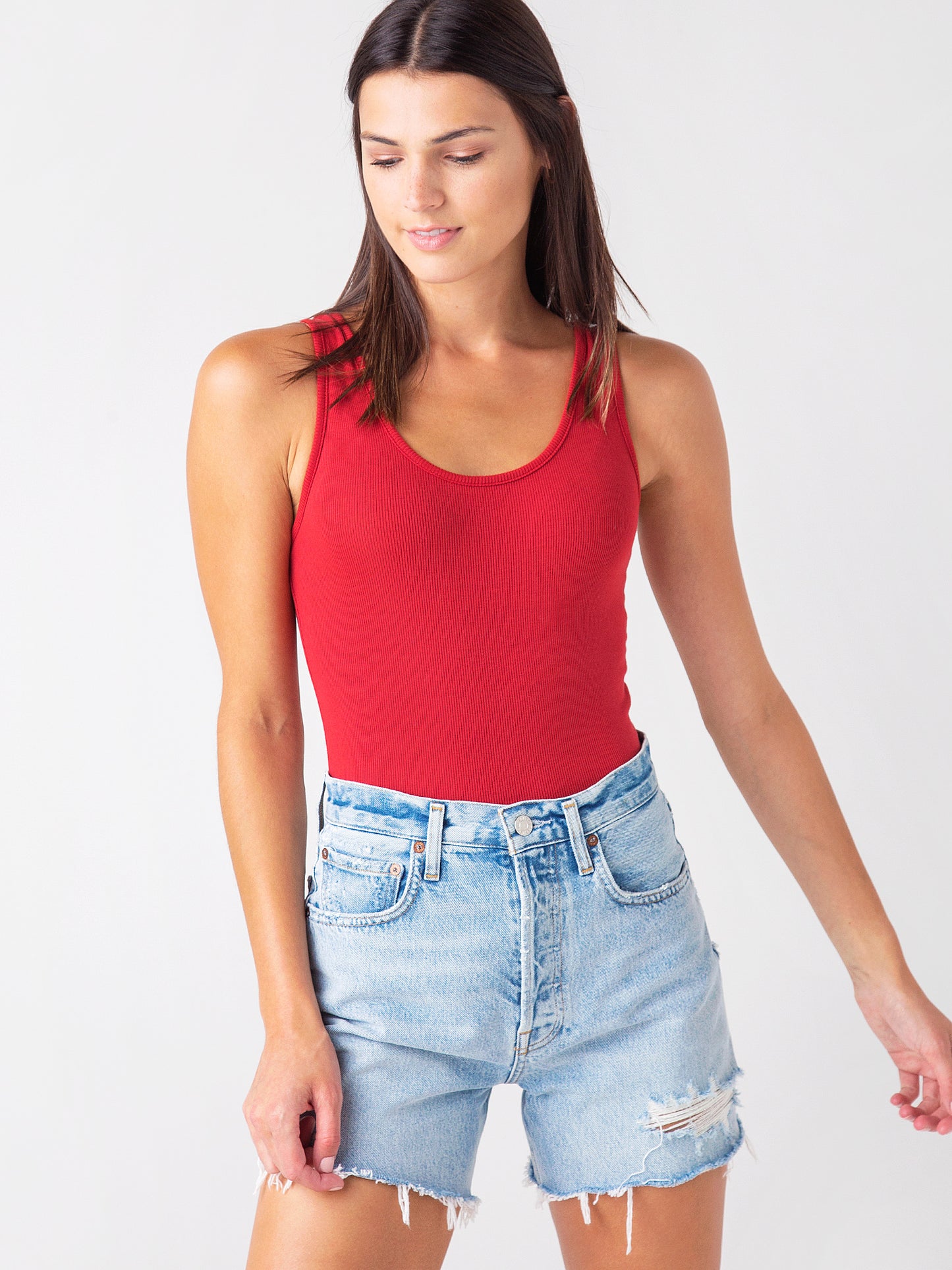 Stateside Women's 2x1 Rib Double Scoop Bodysuit - Saint Bernard