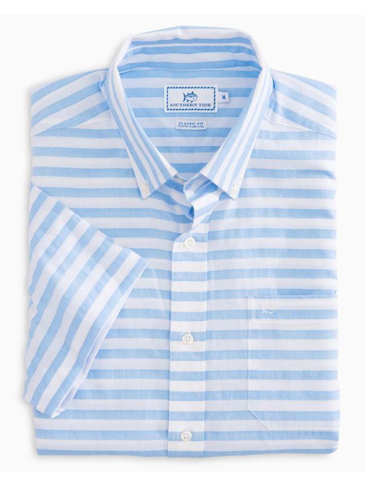 Southern Tide Toe Side Striped Short Sleeve Sport Shirt - Saint Bernard