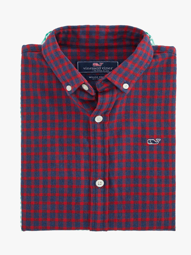 Vineyard Vines Boys’ Sycamore Whale Button-Down Flannel - Saint Bernard