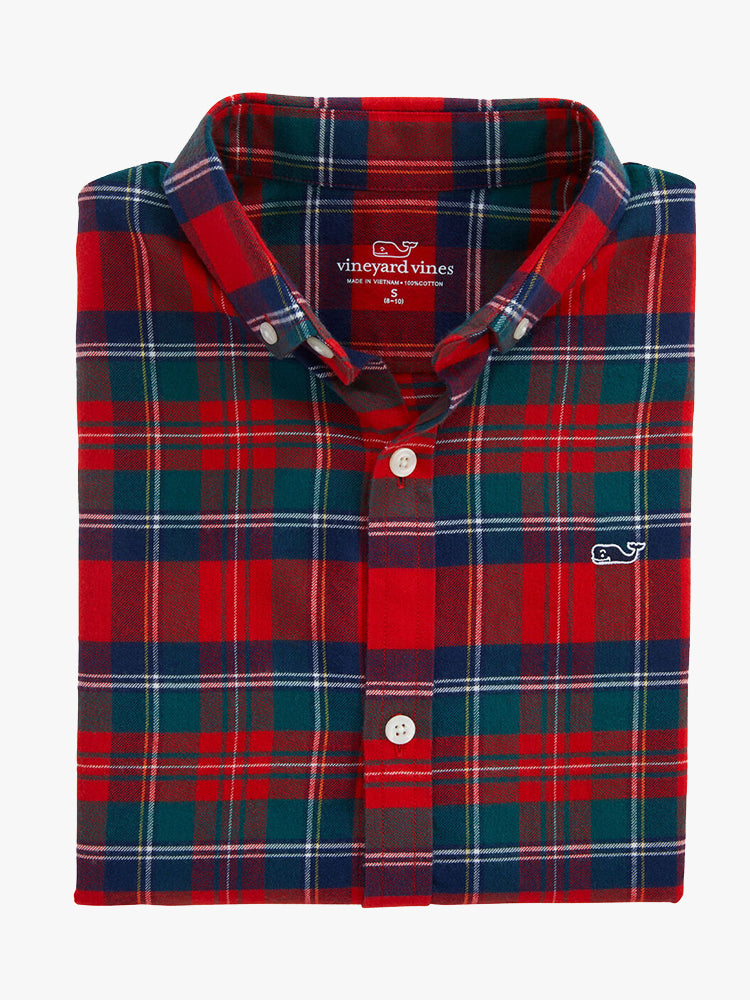 Vineyard Vines Boys’ Merry Plaid Whale Button-Down Flannel Shirt - Saint Bernard