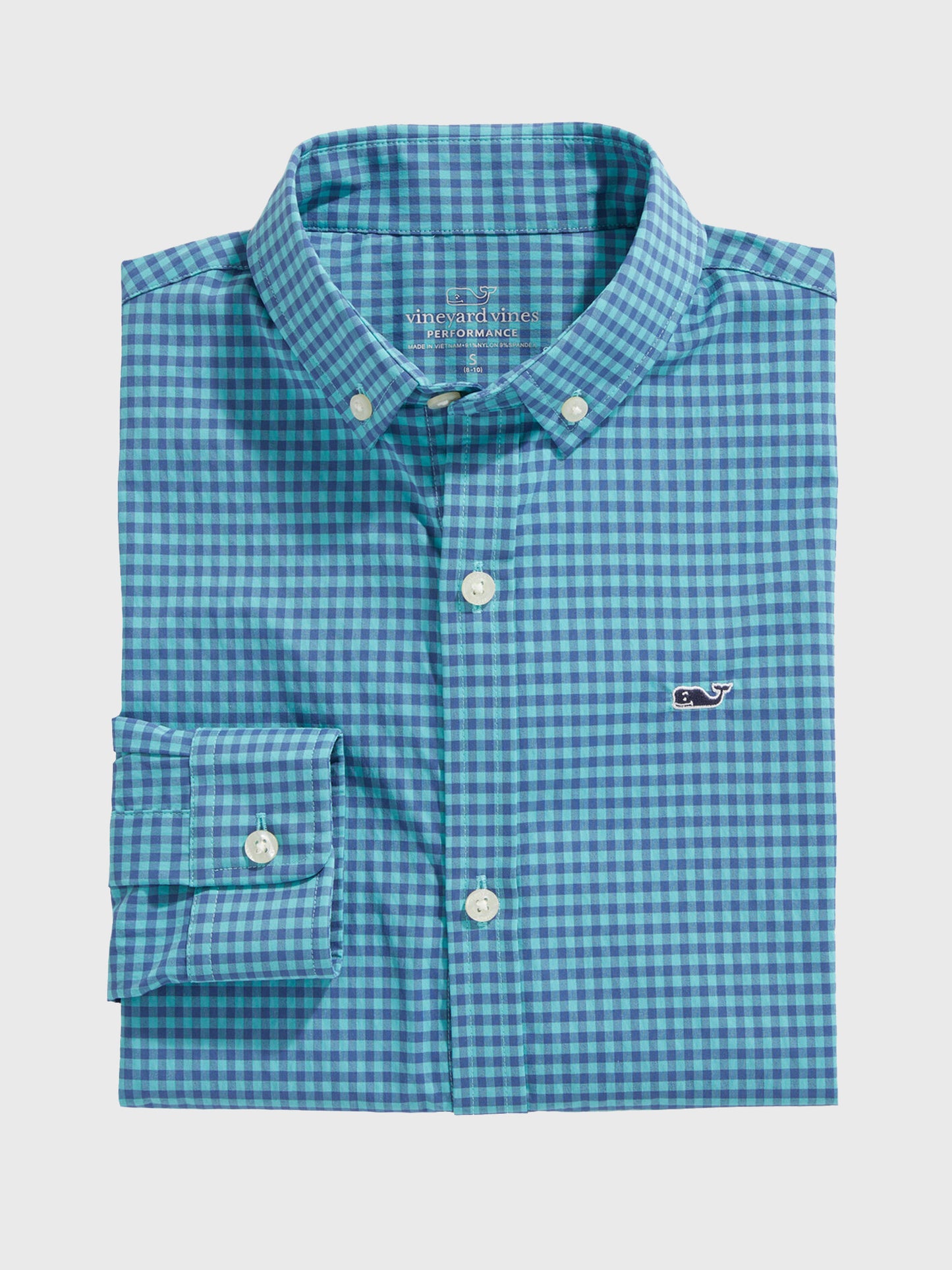 Vineyard Vines Boys' Gingham On-the-Go Performance Whale Shirt - Saint Bernard