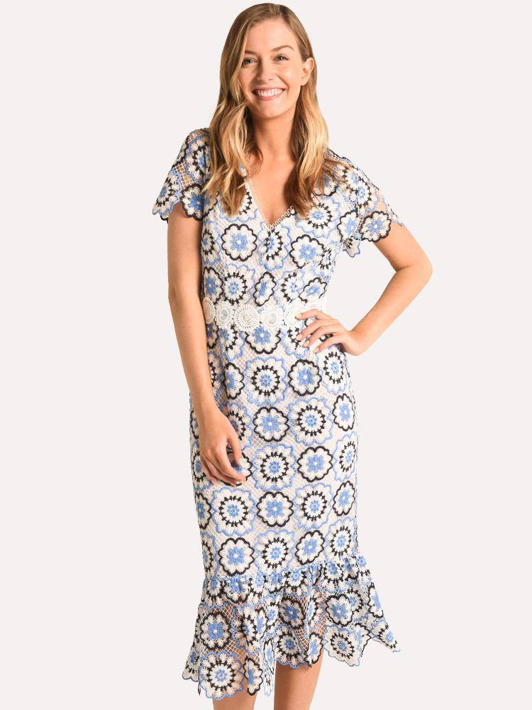 Monique Lhuillier Multi Colored Lace Cocktail Dress Monique Lhuillier Multi Colored Lace Cocktail Dress