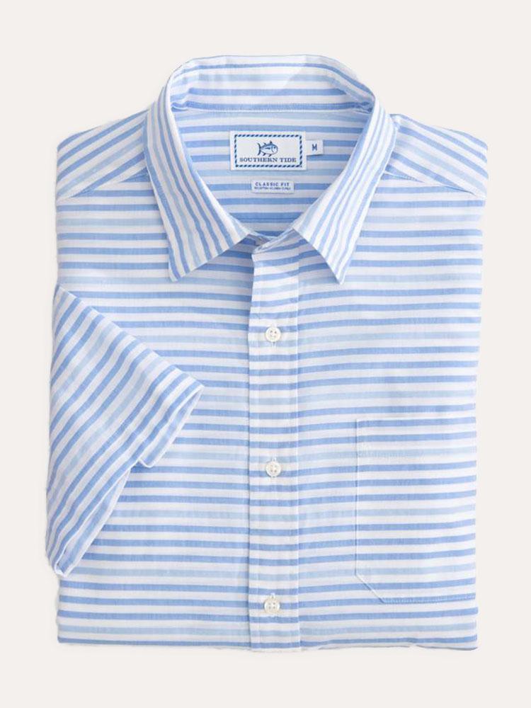 Southern Tide Men's Short Sleeve Ocean View Stripe Sportshirt - Saint Bernard
