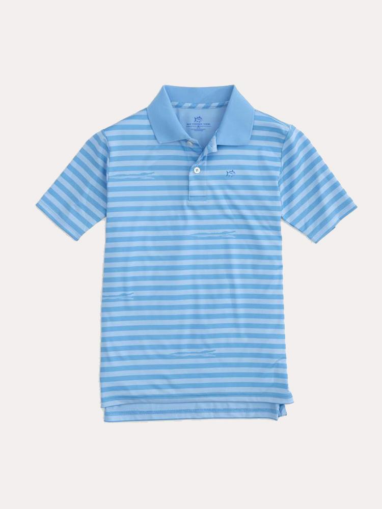 Southern Tide Boys' Short Sleeve Gator Stripe Performance Polo - Saint Bernard