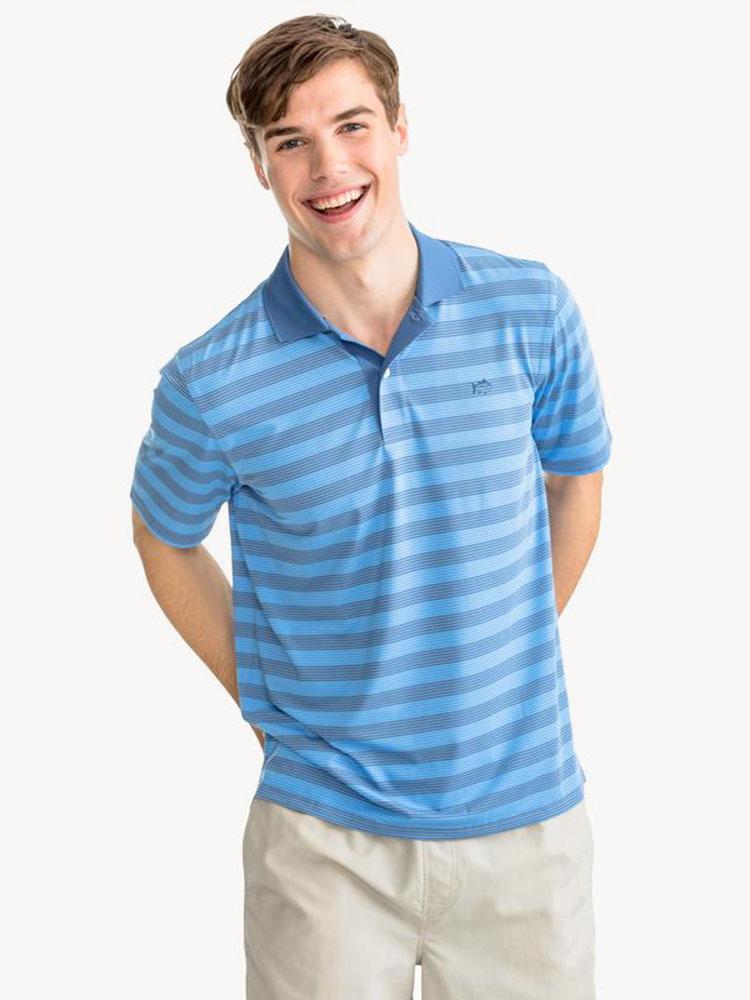 Southern Tide Men's Short Sleeve Wallilabou Bay Stripe Performance Polo - Saint Bernard
