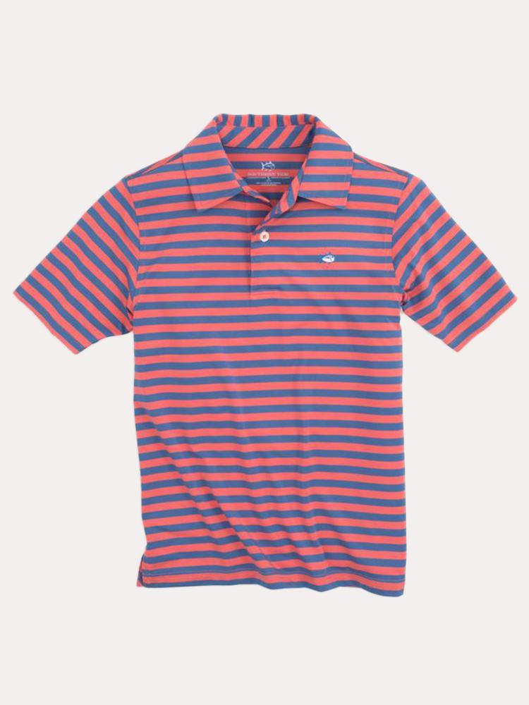 Southern Tide Boys' Sonar Stripe Performance Polo - Saint Bernard