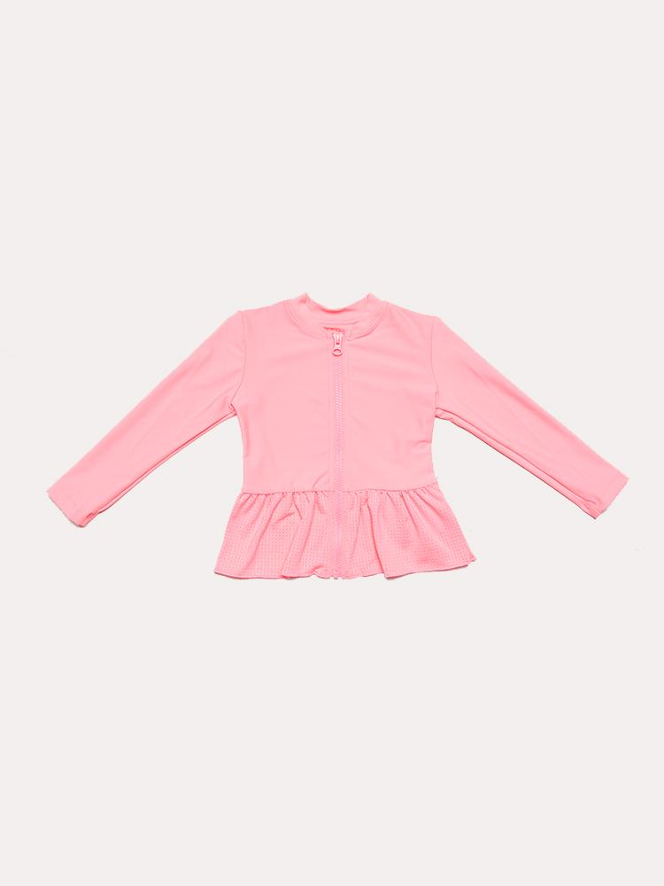 Seafolly Girl's Sweet Summer Long Sleeve Zip Front Rashie - Saint Bernard