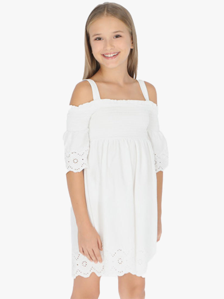 Mayoral Girls' White Embroidered Dress Saint Bernard Mayoral Girls' White Embroidered Dress Saint Bernard
