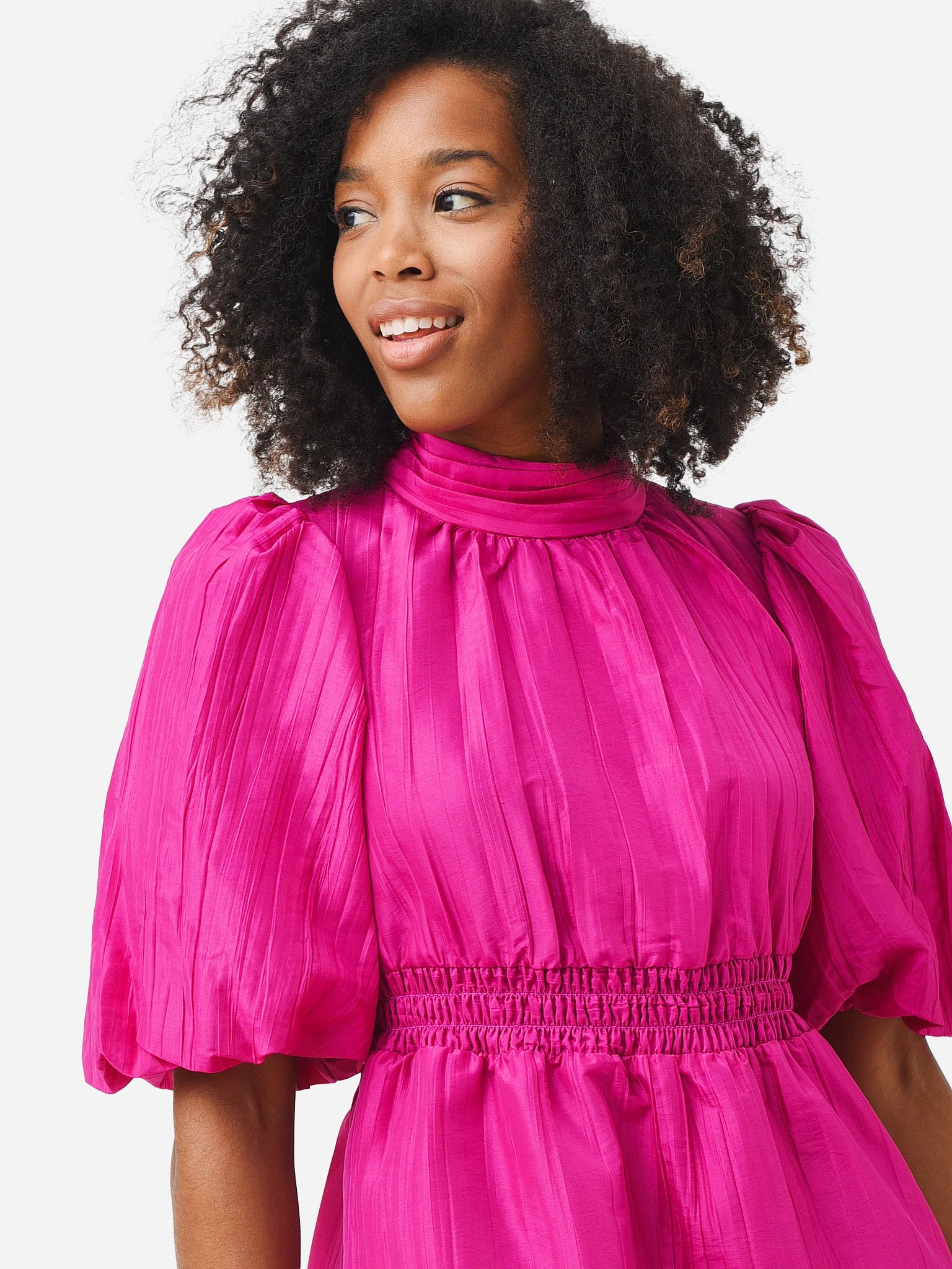 knee length dresses for ladies Simkhai Women's Merilyn Taffeta Pleats Puff Sleeve Mini Dress