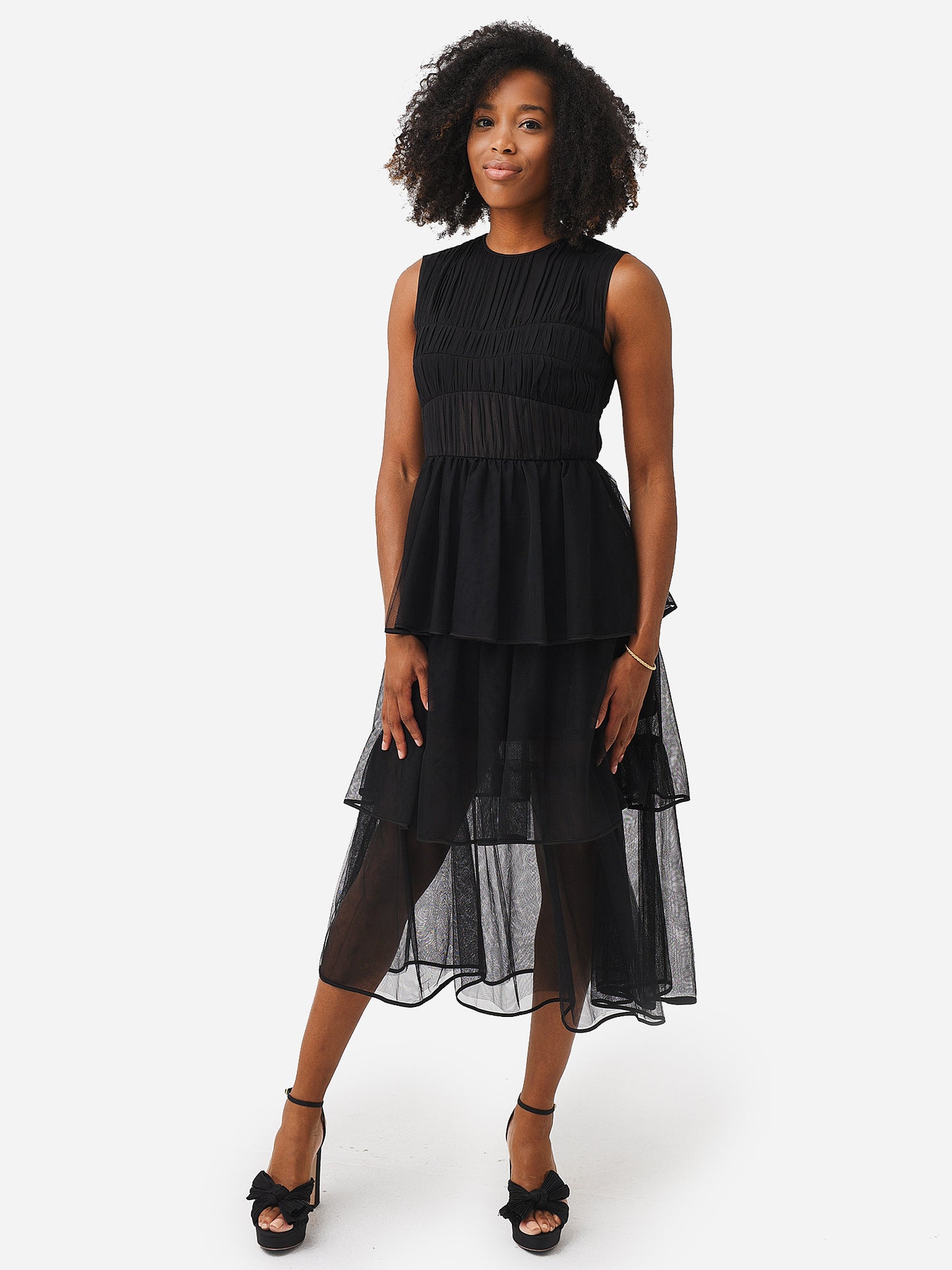 Simkhai Women's Benton Tiered Tulle Plisse Midi Dress - Saint Bernard