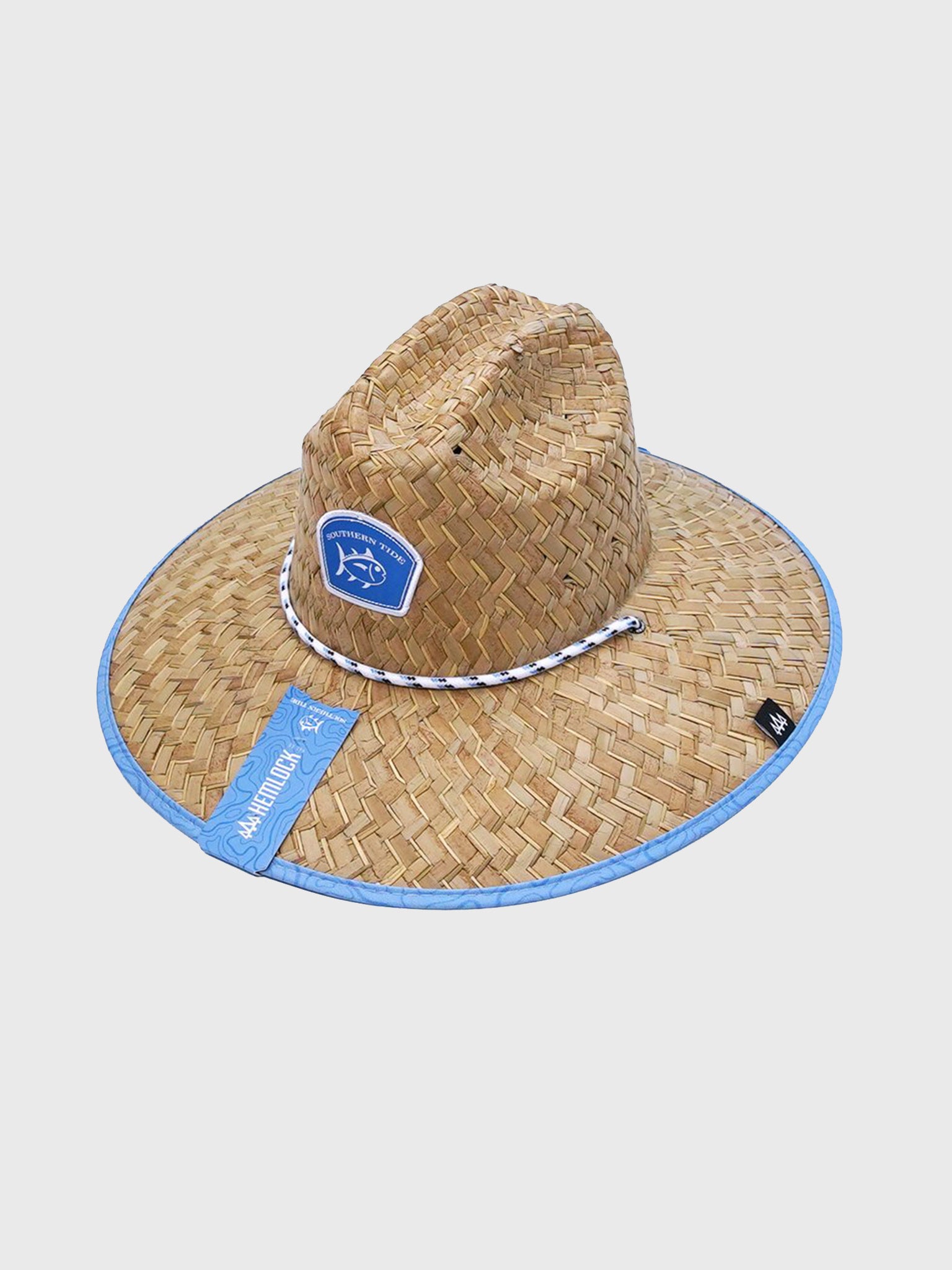 Vineyard Vines Tan Straw Sun Hat with Blue mojito scarf Natural Straw-Style Wide-Brim Hat with Blue Gingham Scarf  main image 2