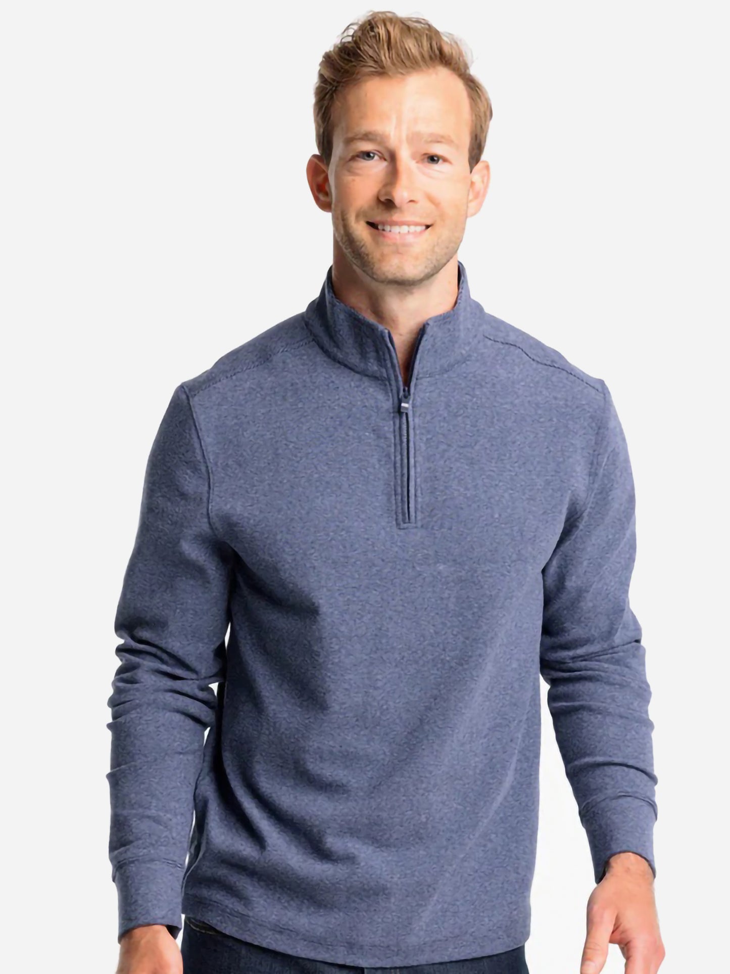 Southern Tide Men's Backrush Heather Micro-Stripe Quarter-Zip - Saint Bernard