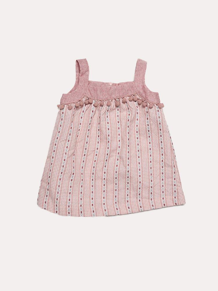 Mo:Vint Girls' Pom Pom Trim Dress - Saint Bernard