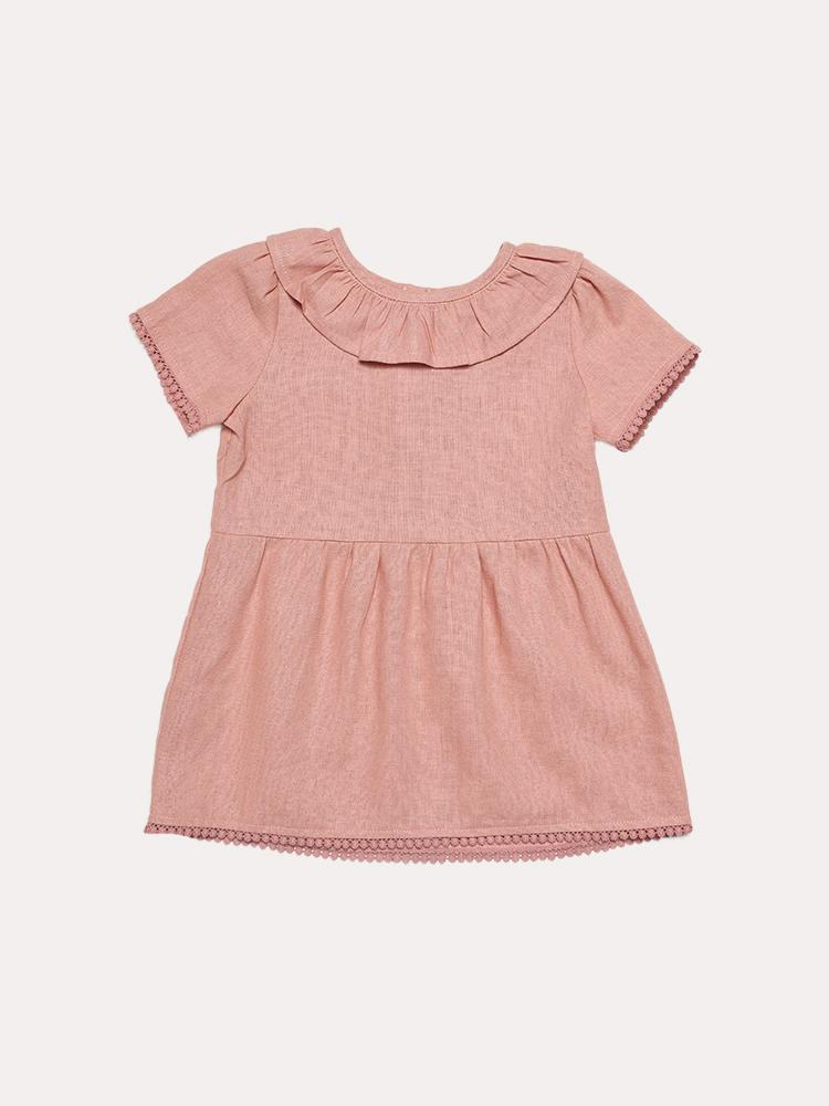 Mo:Vint Girls' Neck Ruffle Detailed Dress - Saint Bernard