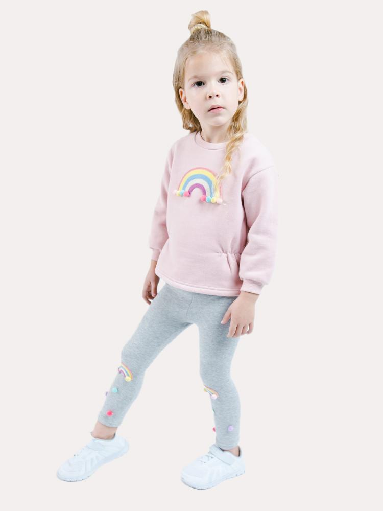 Doe A Dear Girls' Long Sleeve Sweater with Waist Cinch Rainbow Poms - Saint Bernard
