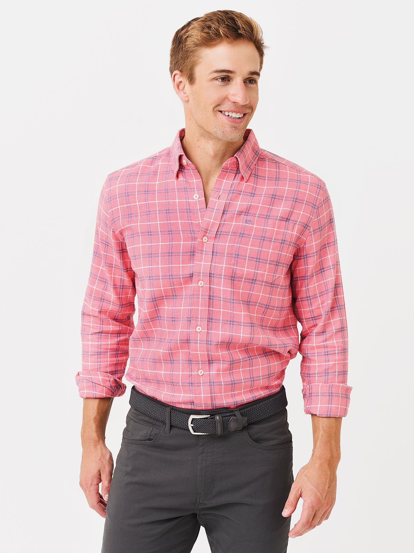 Southern Tide Men's Bennett Heather Plaid Beach Flannel Sport Shirt - Saint Bernard